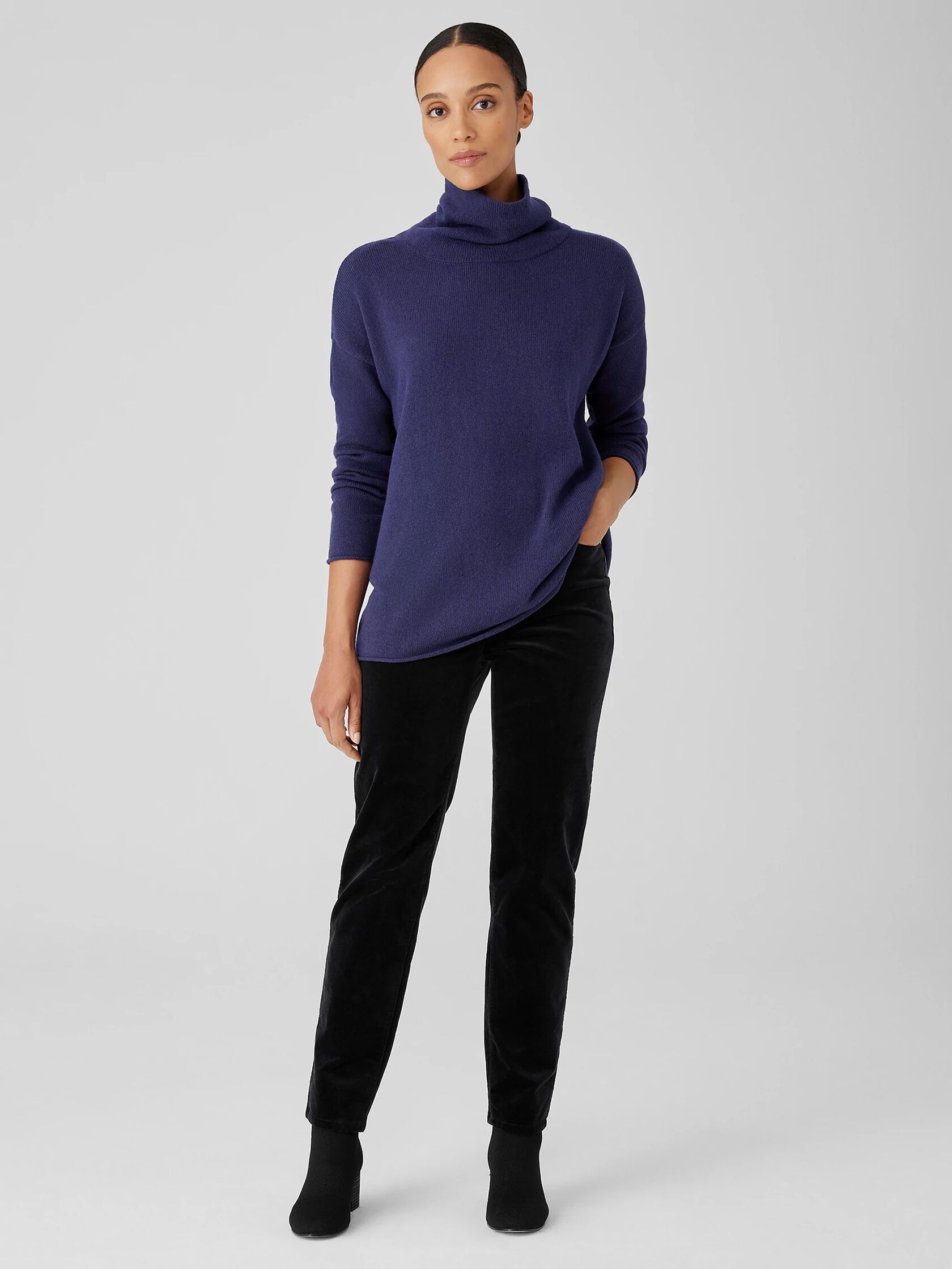 Cotton and Recycled Cashmere Turtleneck Long Top