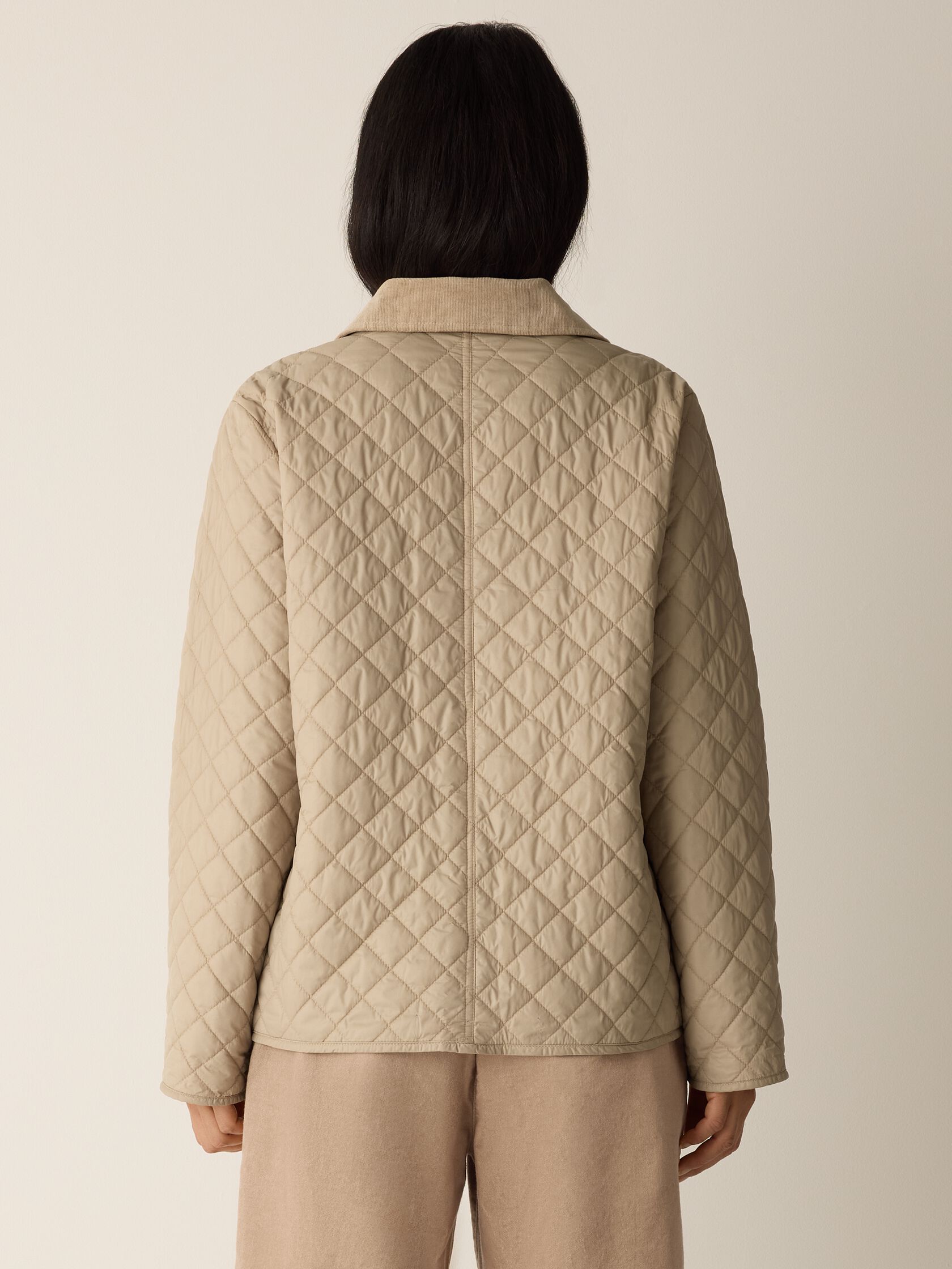 Eggshell Recycled Nylon Quilted Classic Collar Jacket