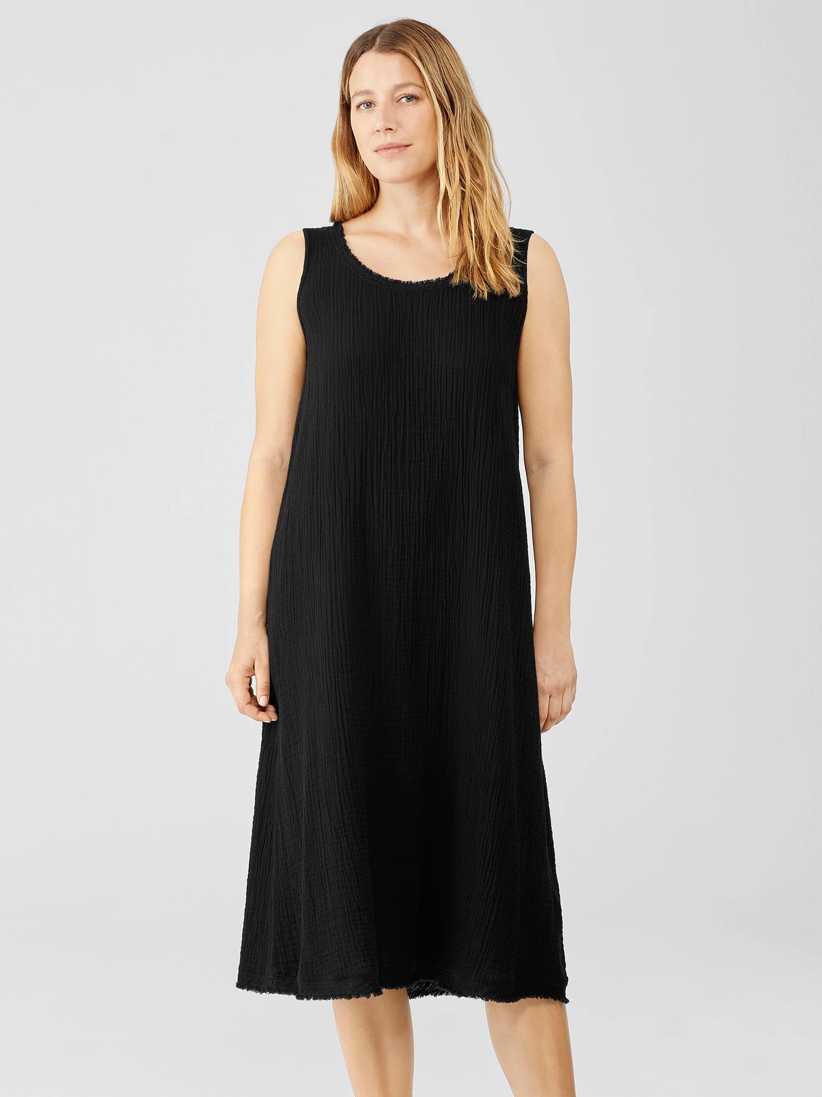 Organic Cotton Gauze Scoop Neck Dress | EILEEN FISHER