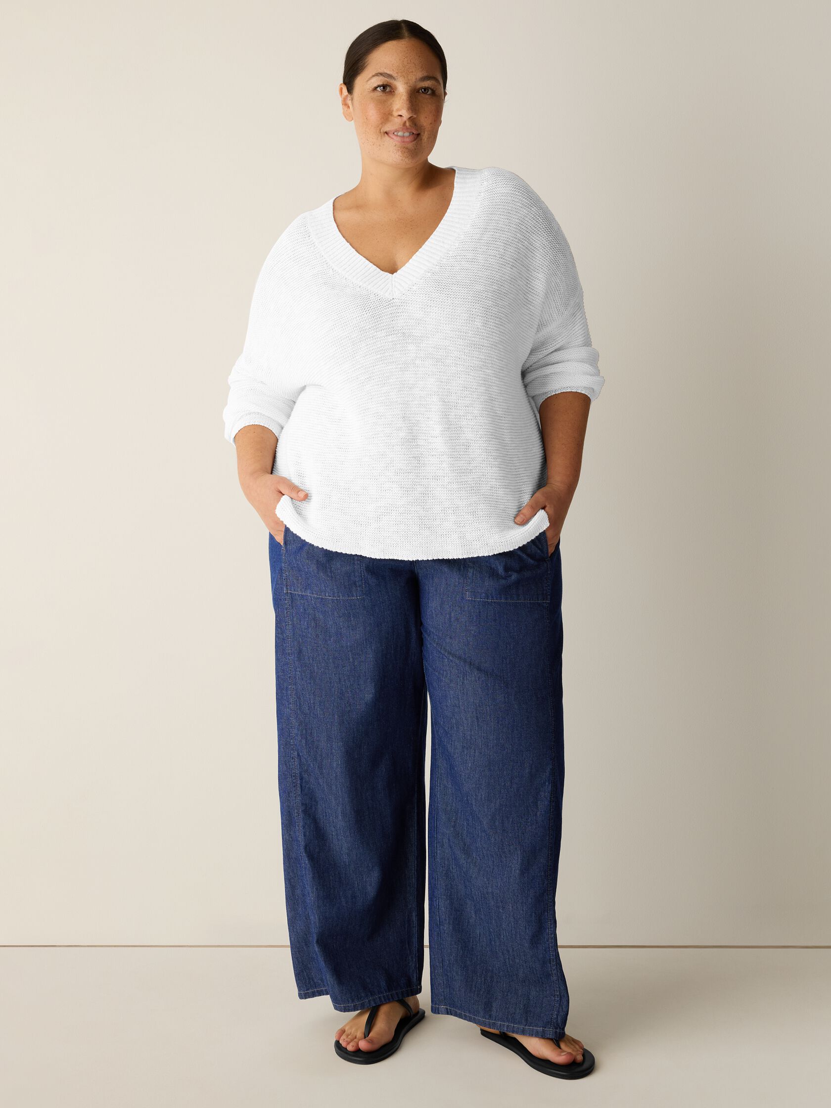 Organic Linen Cotton Slub V-Neck Top