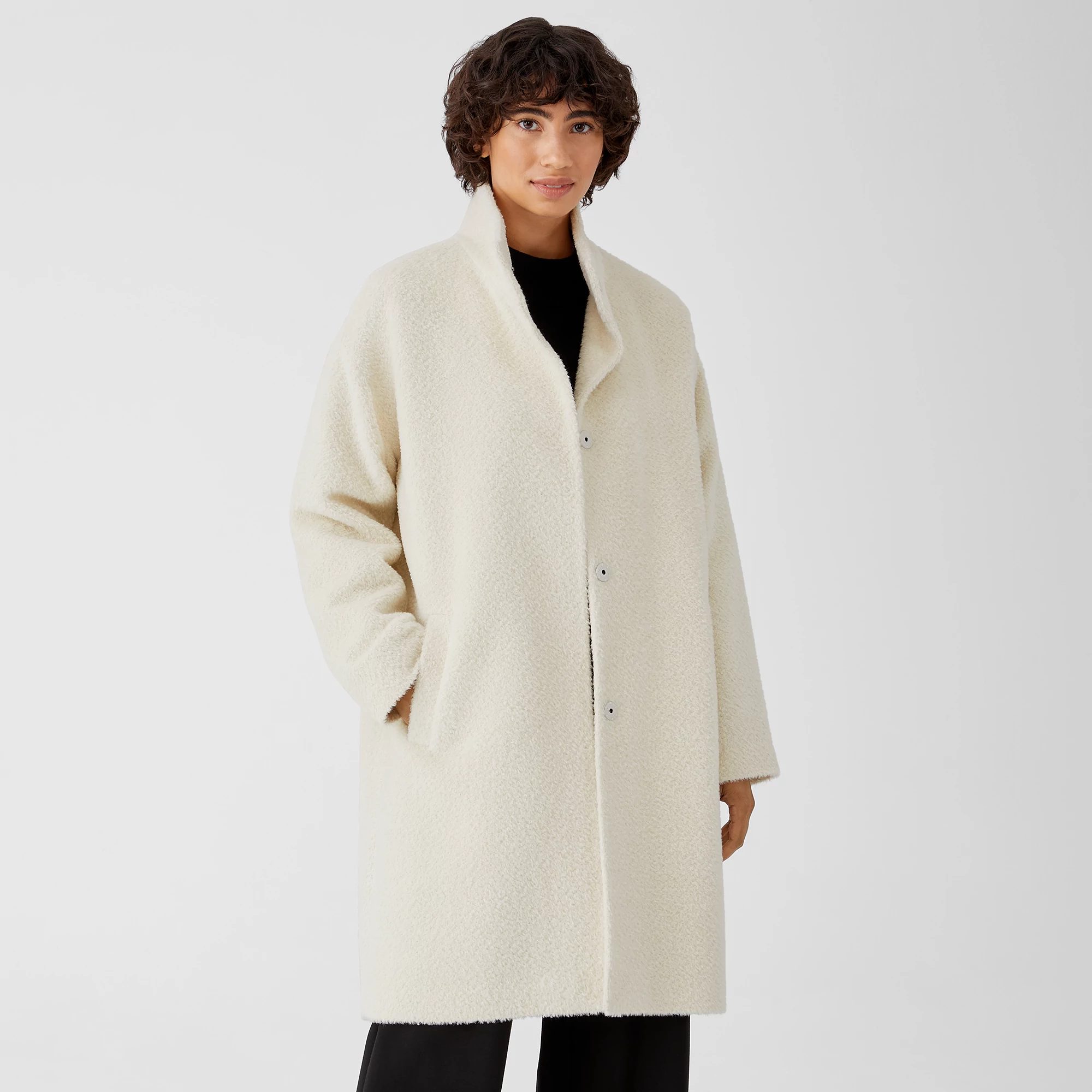 Sheared Suri Alpaca Stand Collar Coat 