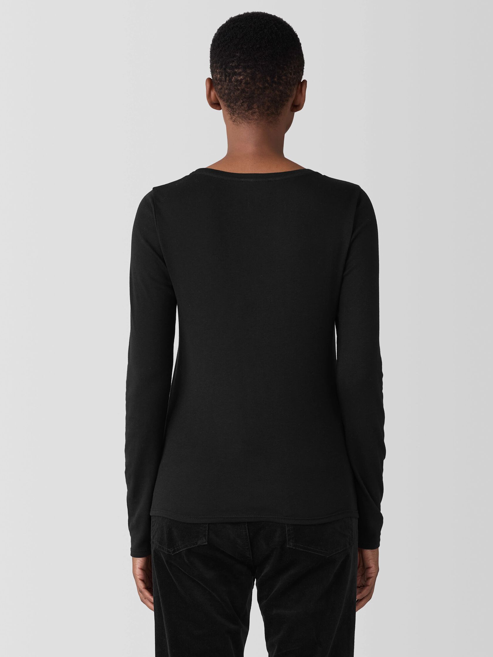 Ribbed Pima Cotton Blend Scoop Neck Top