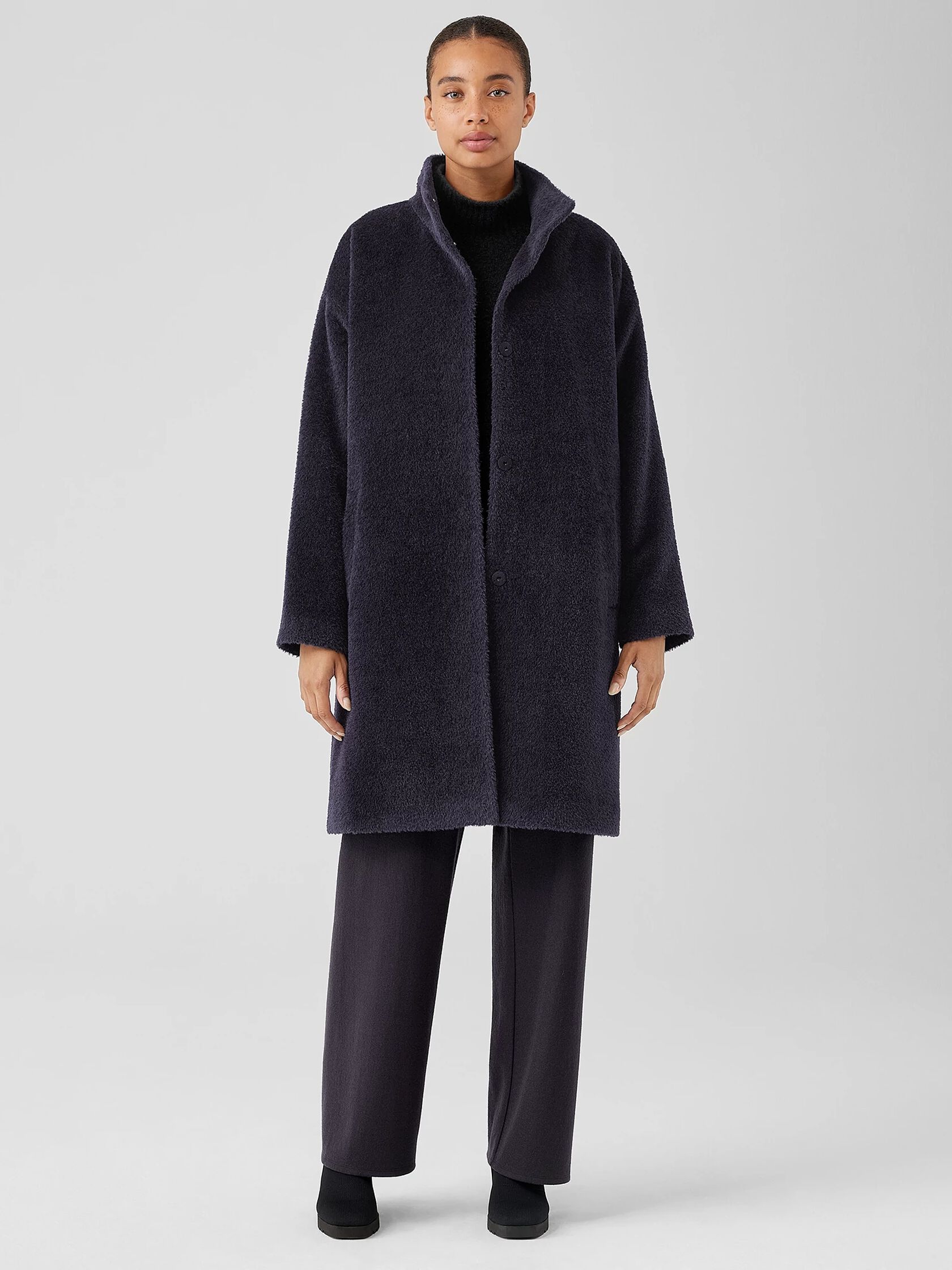 Sheared Suri Alpaca Stand Collar Coat