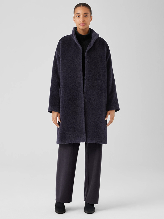 Sheared Suri Alpaca Stand Collar Coat | EILEEN FISHER