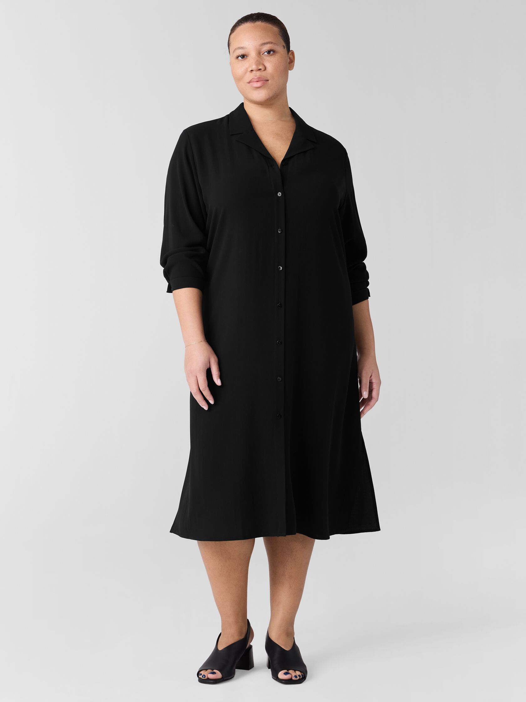 Silk Georgette Crepe Notch Collar Shirtdress