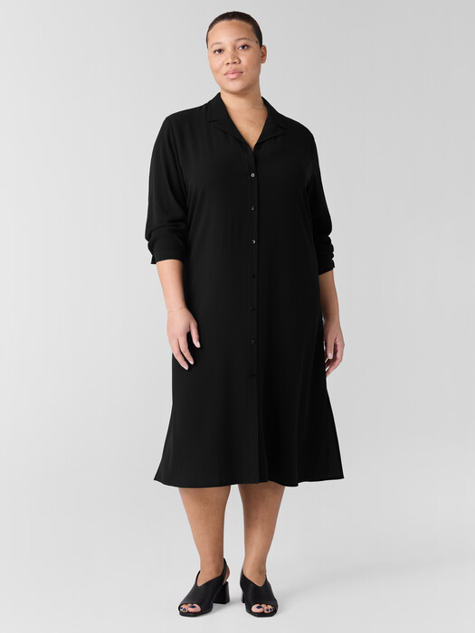 Silk Georgette Crepe Notch Collar Shirtdress