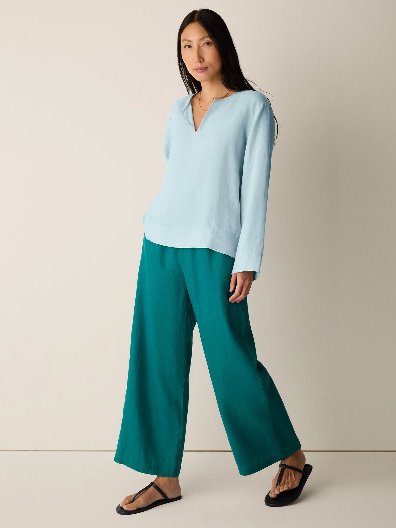 Organic Handkerchief Linen Split Neck Top