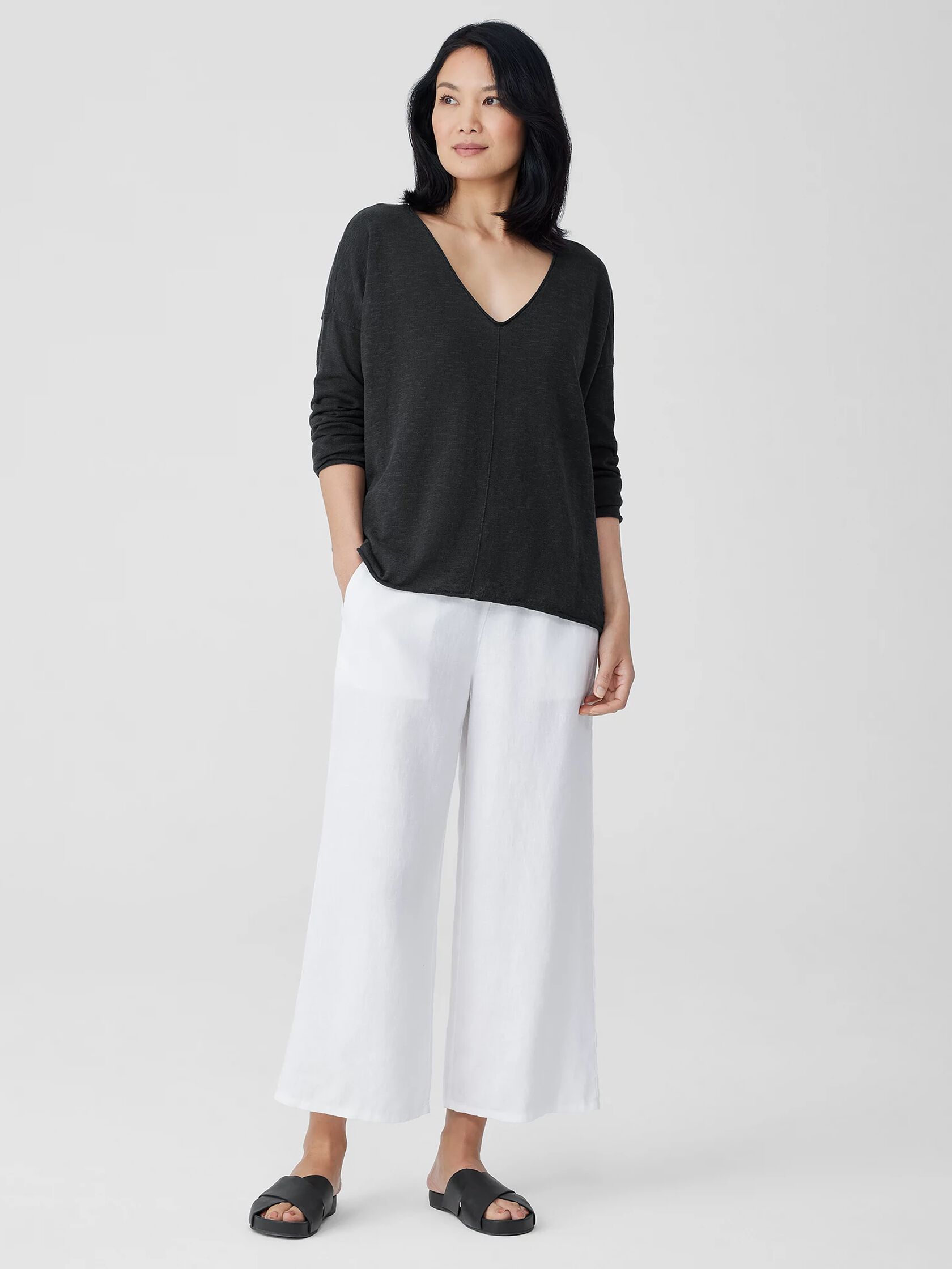 Organic Linen Cotton Slub V-Neck Top