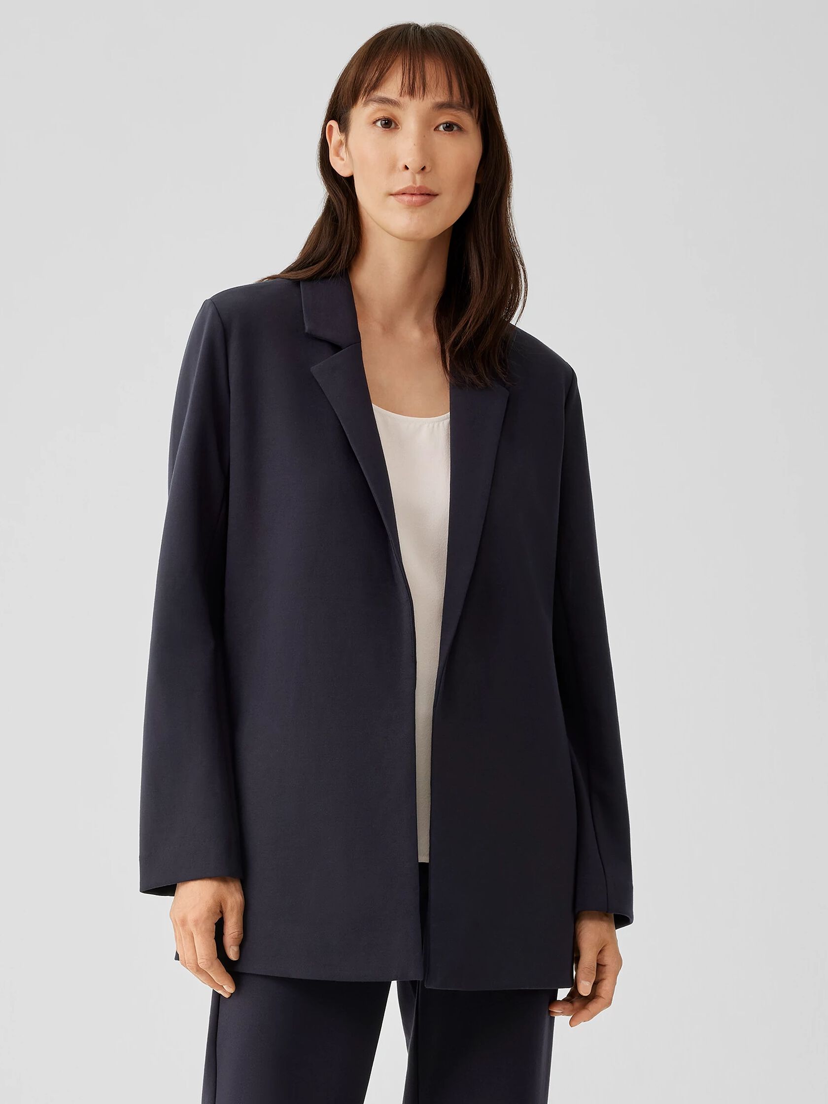 Washable Flex Ponte Notch Collar Long Blazer