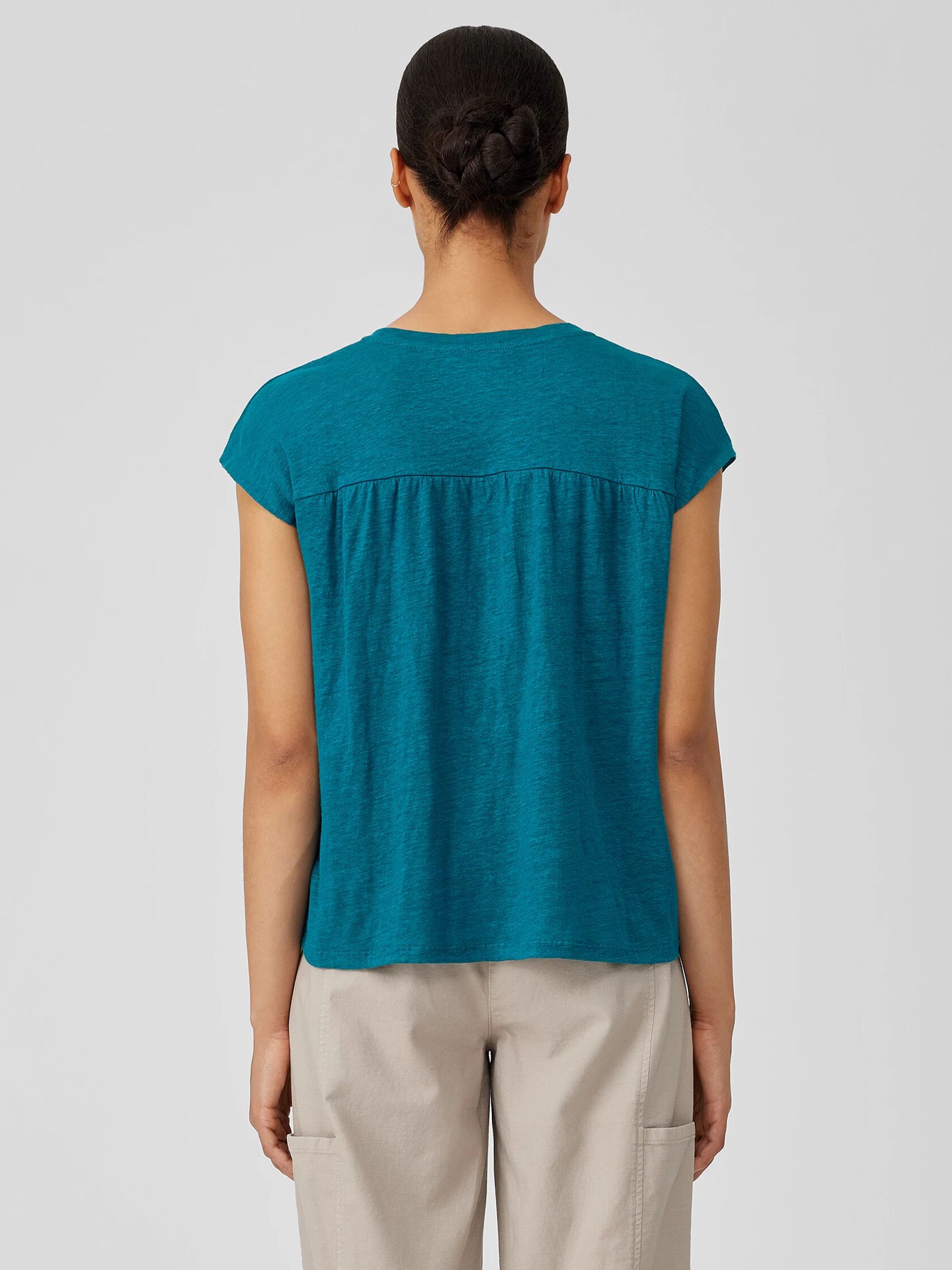 Organic Linen Jersey Shirred-Back Top
