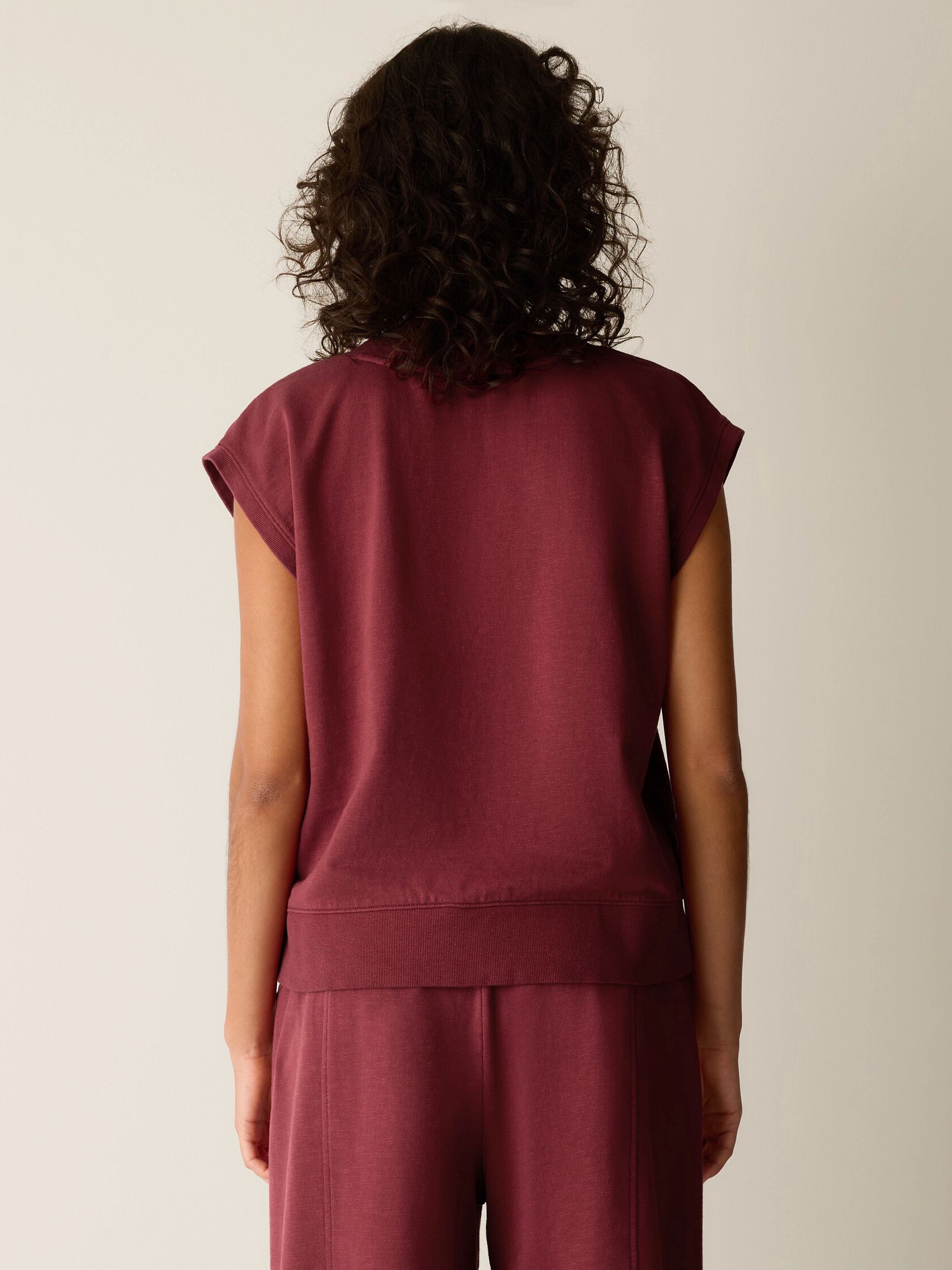 Garment-Dyed Organic Cotton Terry V-Neck Top