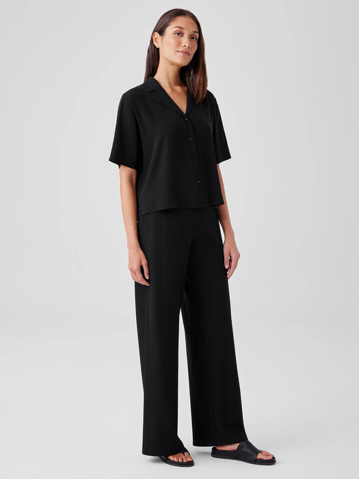 Silk Georgette Crepe Notch Collar Shirt