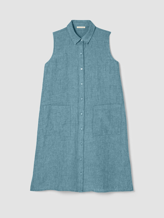 Washed Organic Linen Délavé Sleeveless Shirtdress