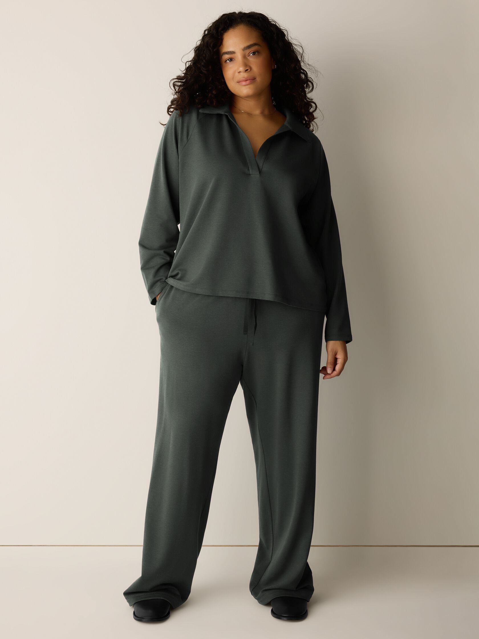 Cozy Brushed Terry Hug Split Neck Top
