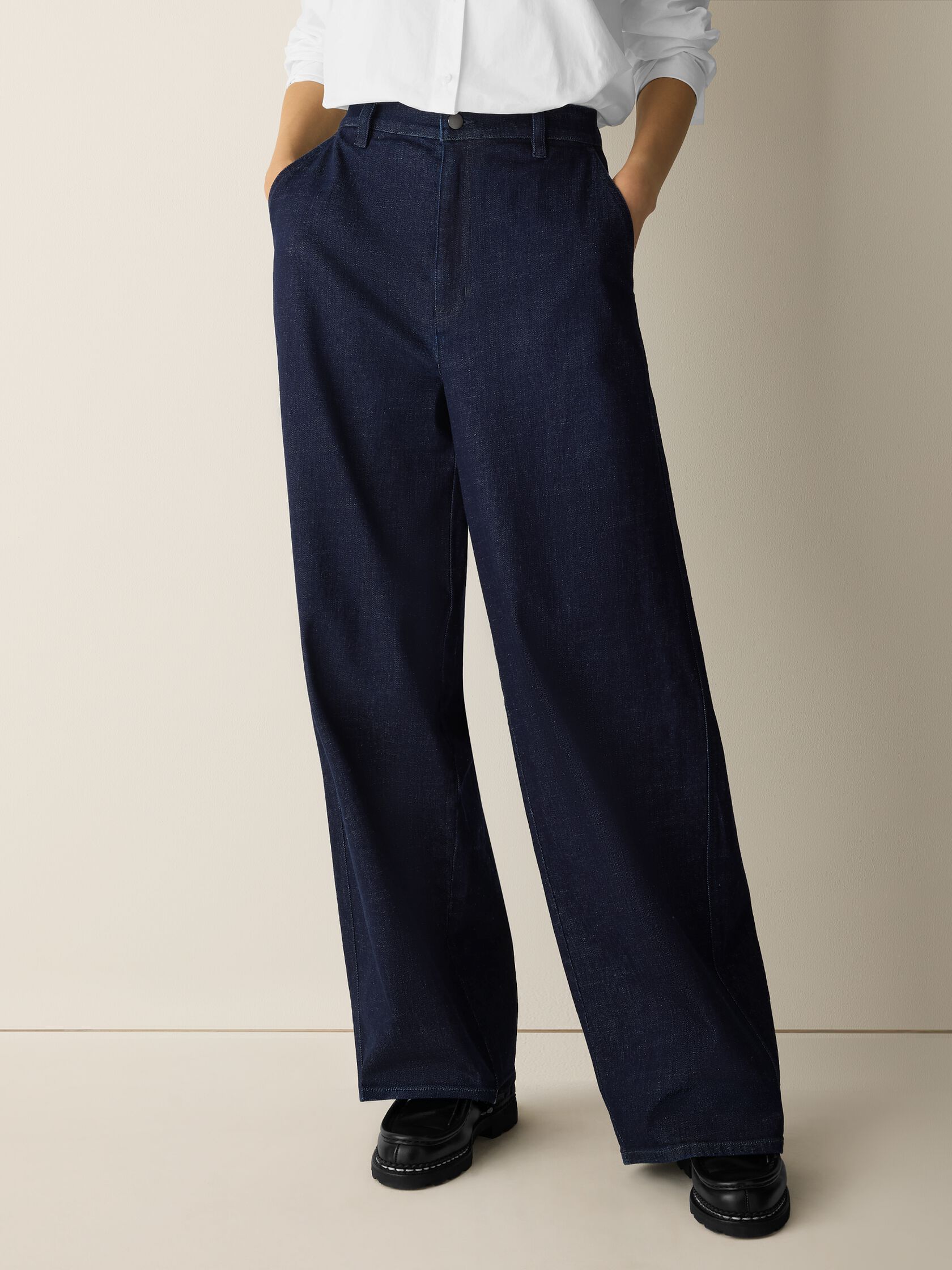 Cotton Stretch Denim Roomy Wide Trouser