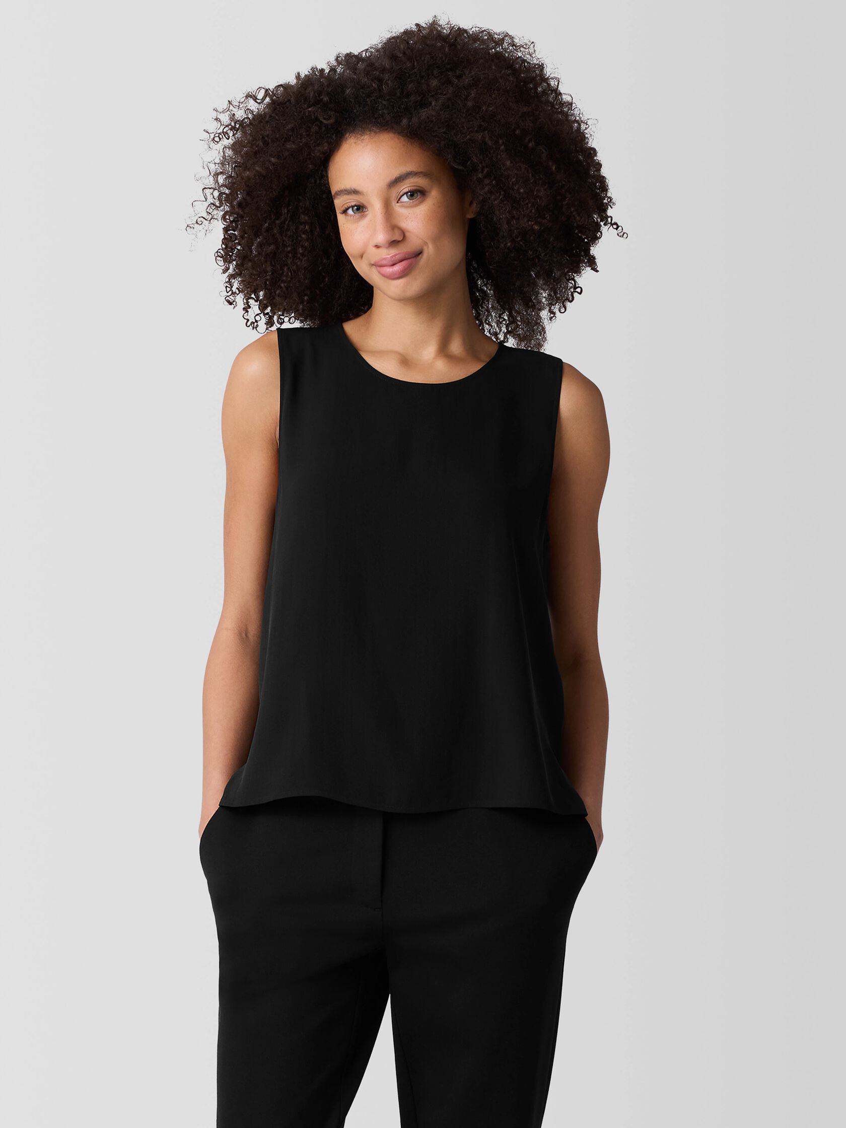 Silk Georgette Crepe Round Neck Tank