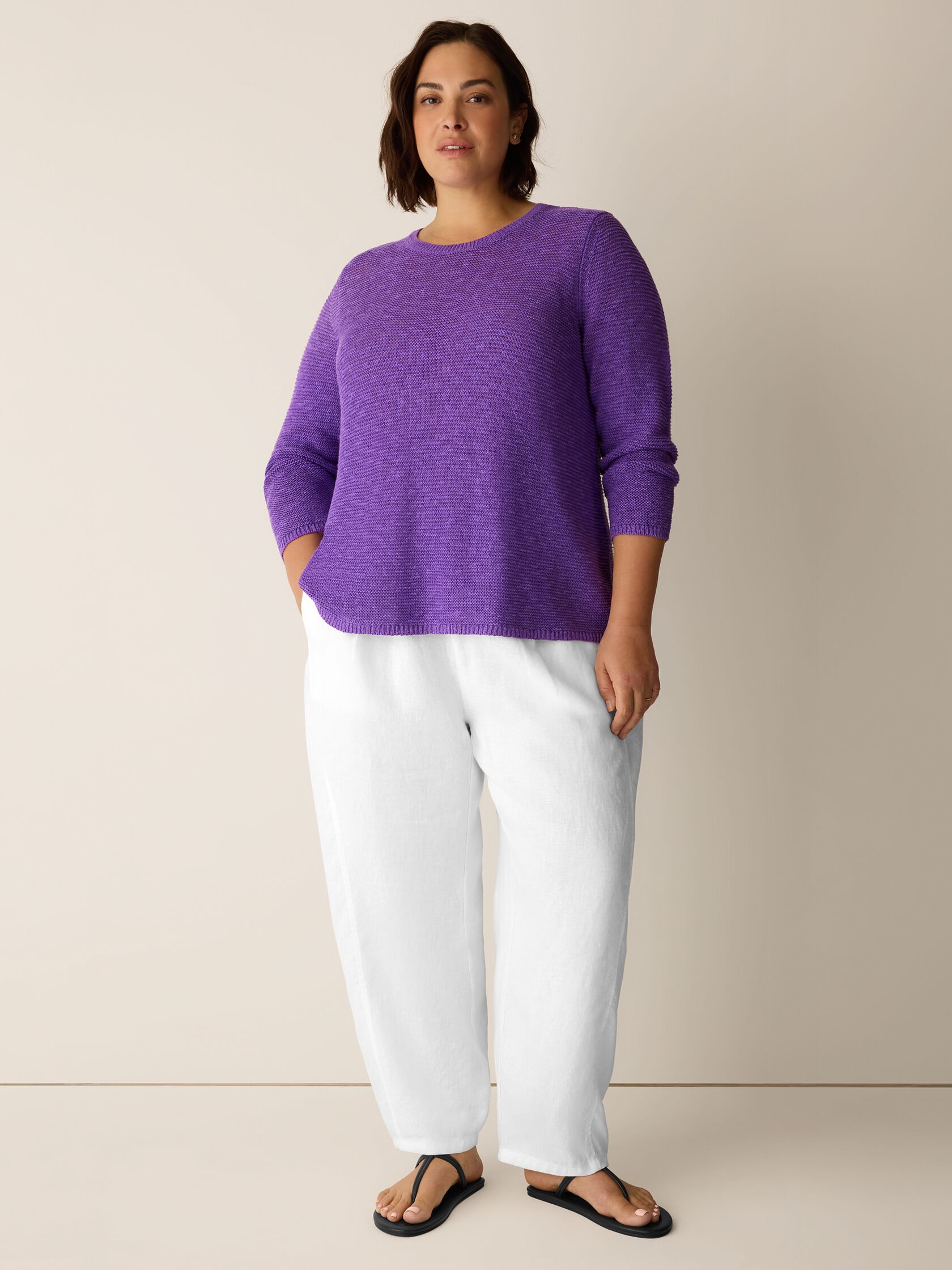 Organic Linen Cotton Slub Crew Neck Top