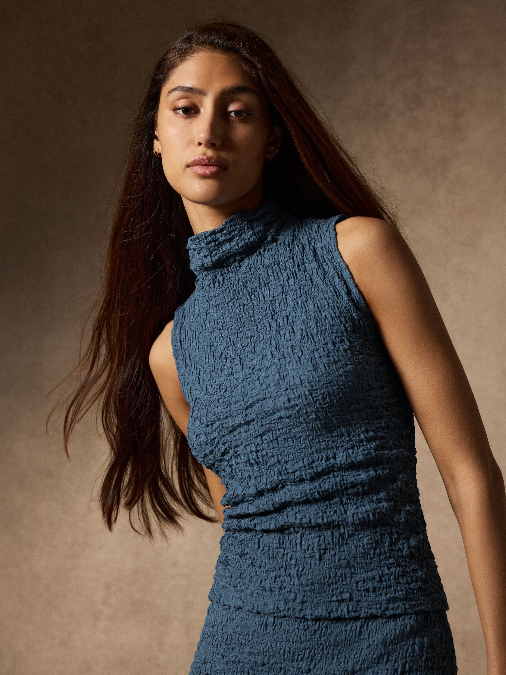 Bubble Jacquard Funnel Neck Top