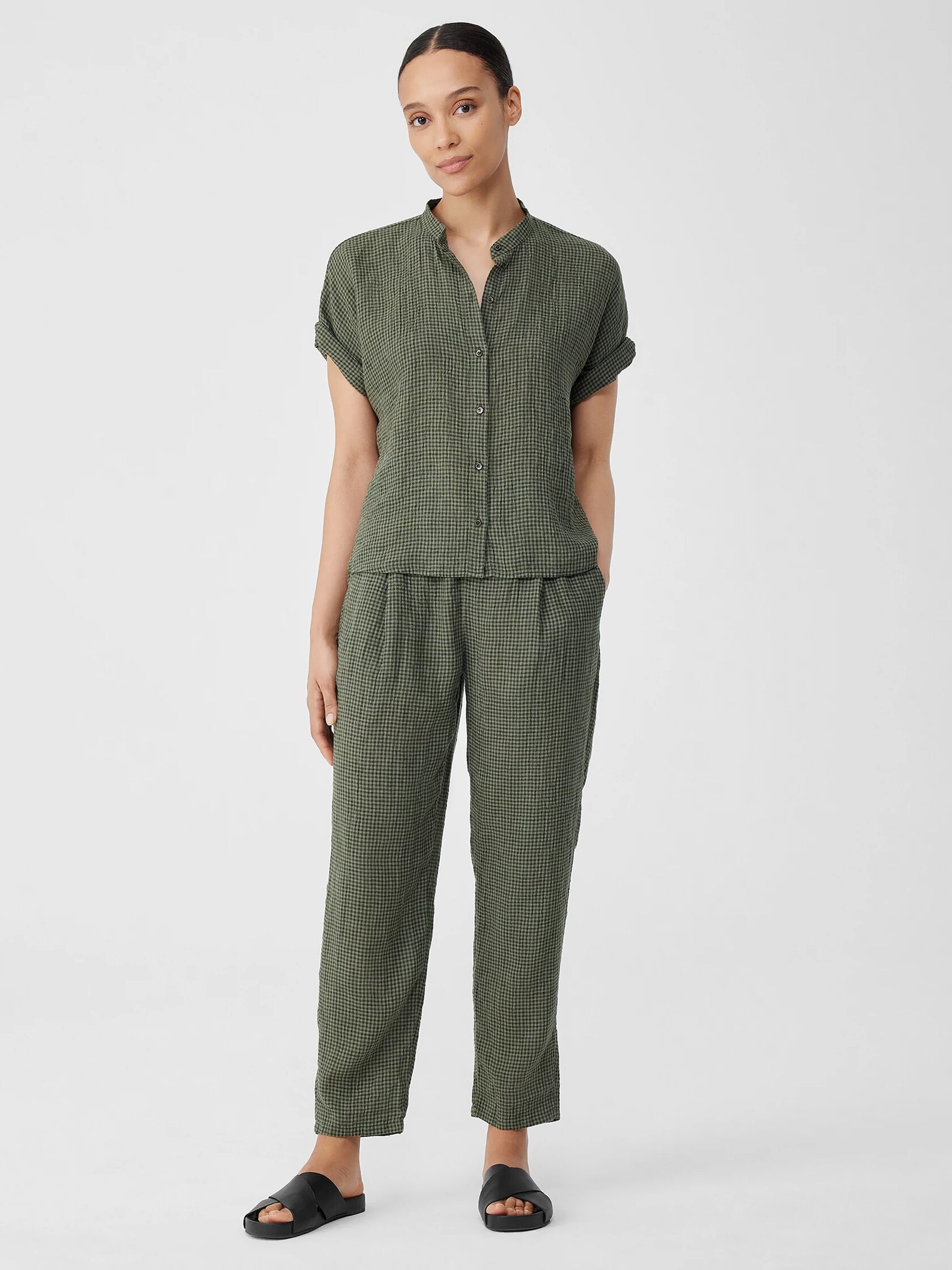 Puckered Organic Linen Short-Sleeve Shirt