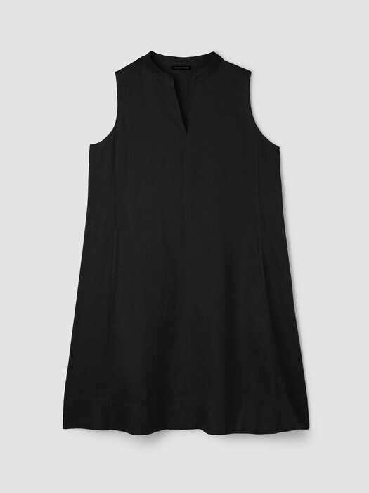 eileen fisher organic linen dress Puckered Organic Linen Grid Classic Collar Dress