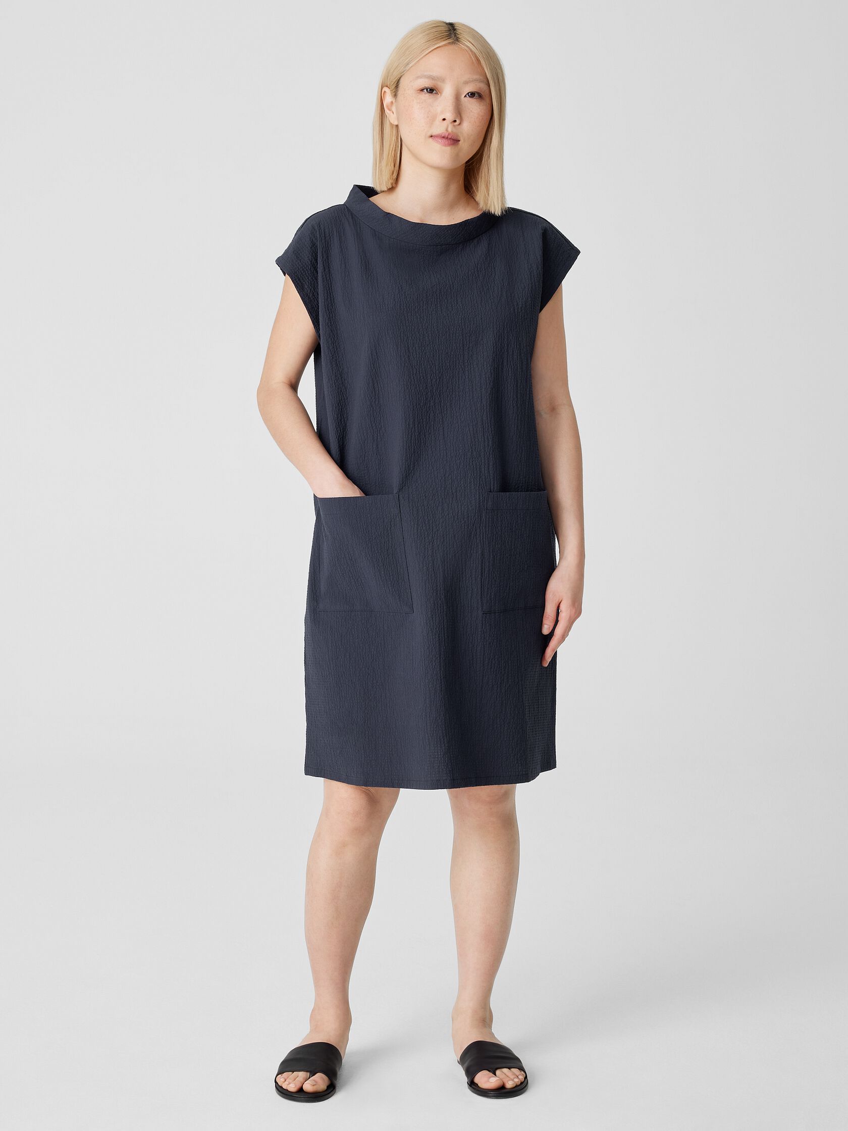 Organic Cotton Pucker Mock Neck Dress