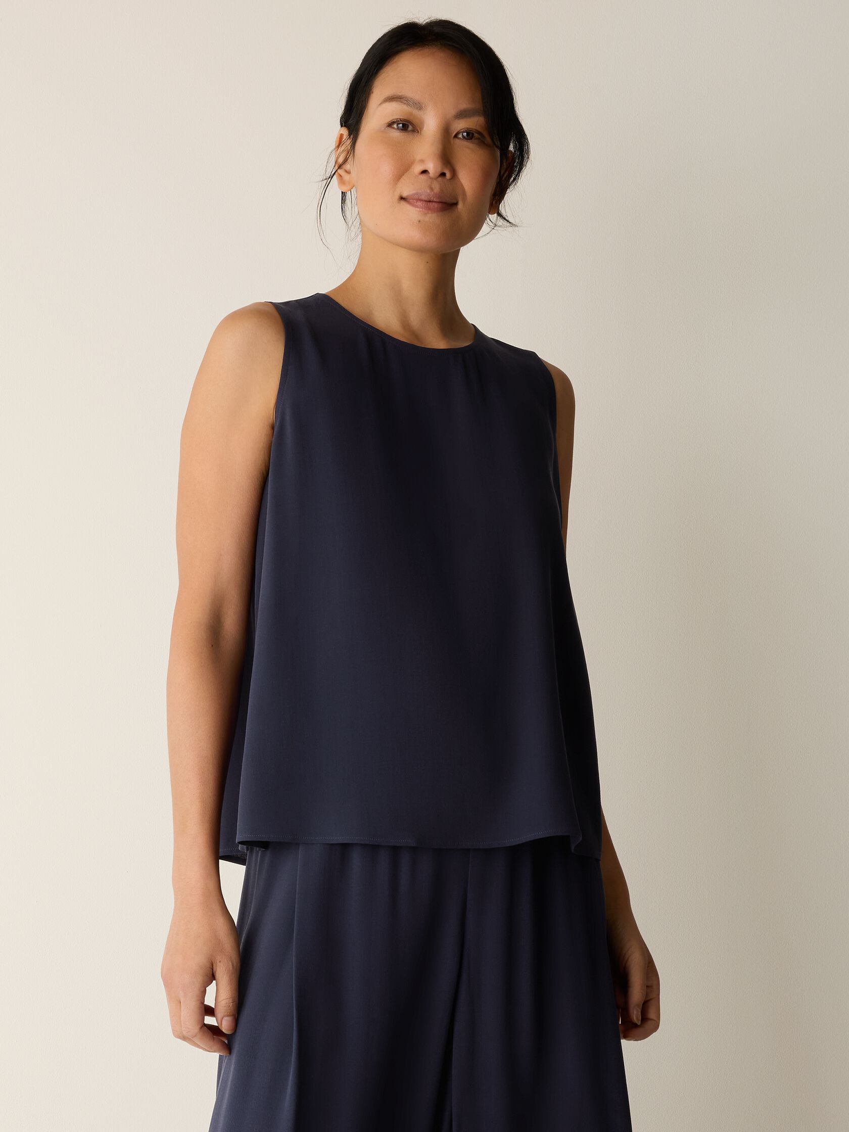 Silk Georgette Crepe Round Neck Tank