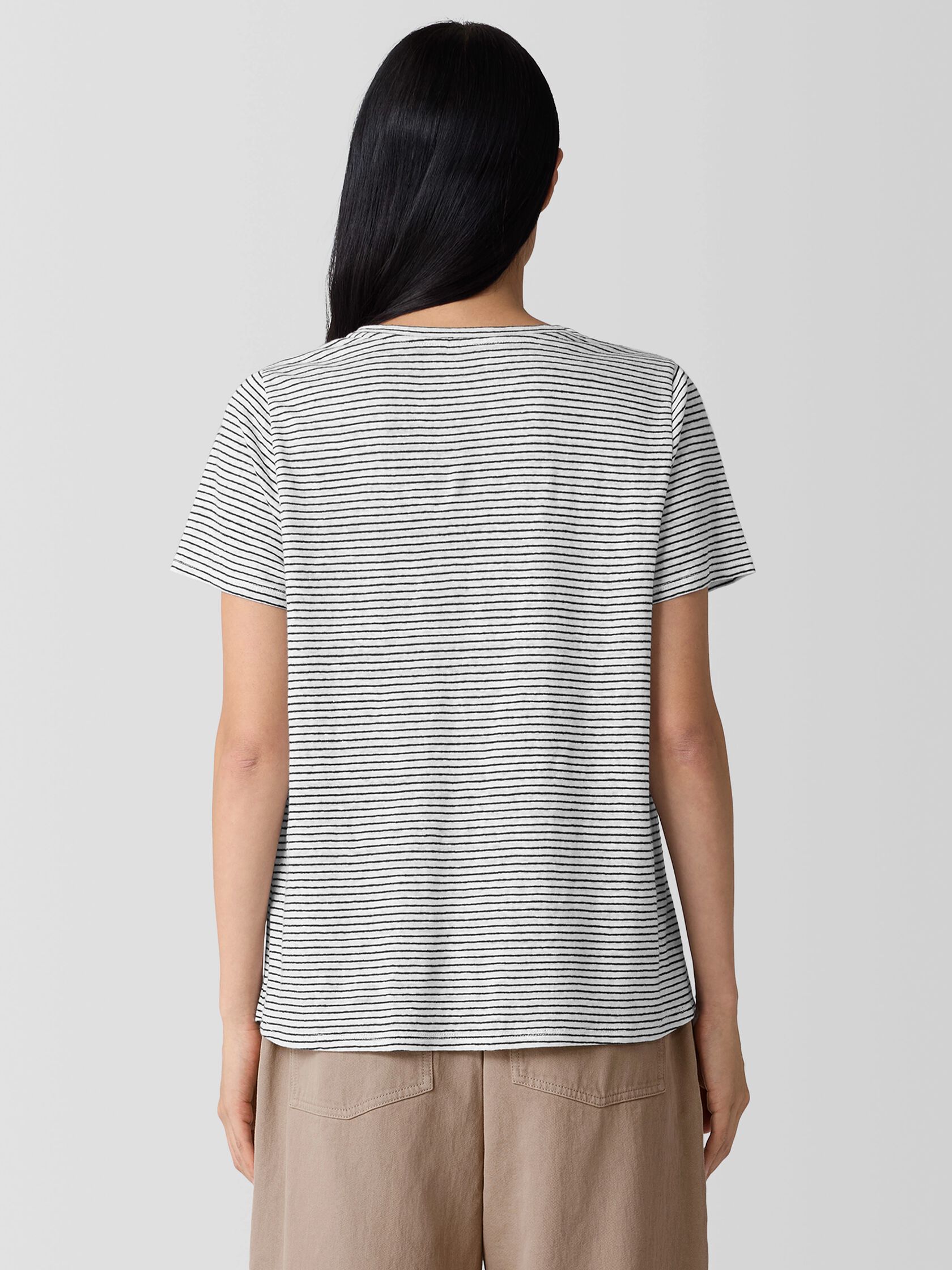 Striped Organic Linen Jersey Crew Neck Tee