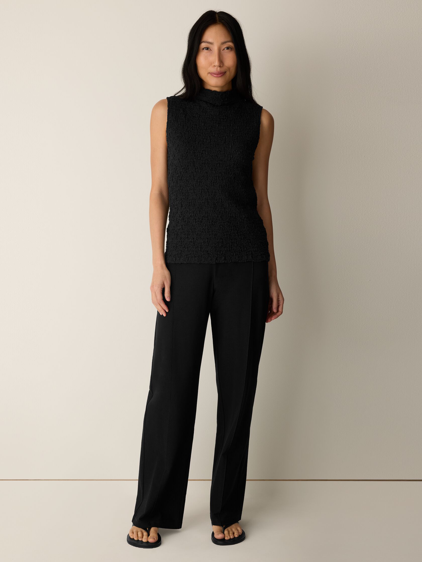 Washable Stretch Crepe Pintuck Wide Pant