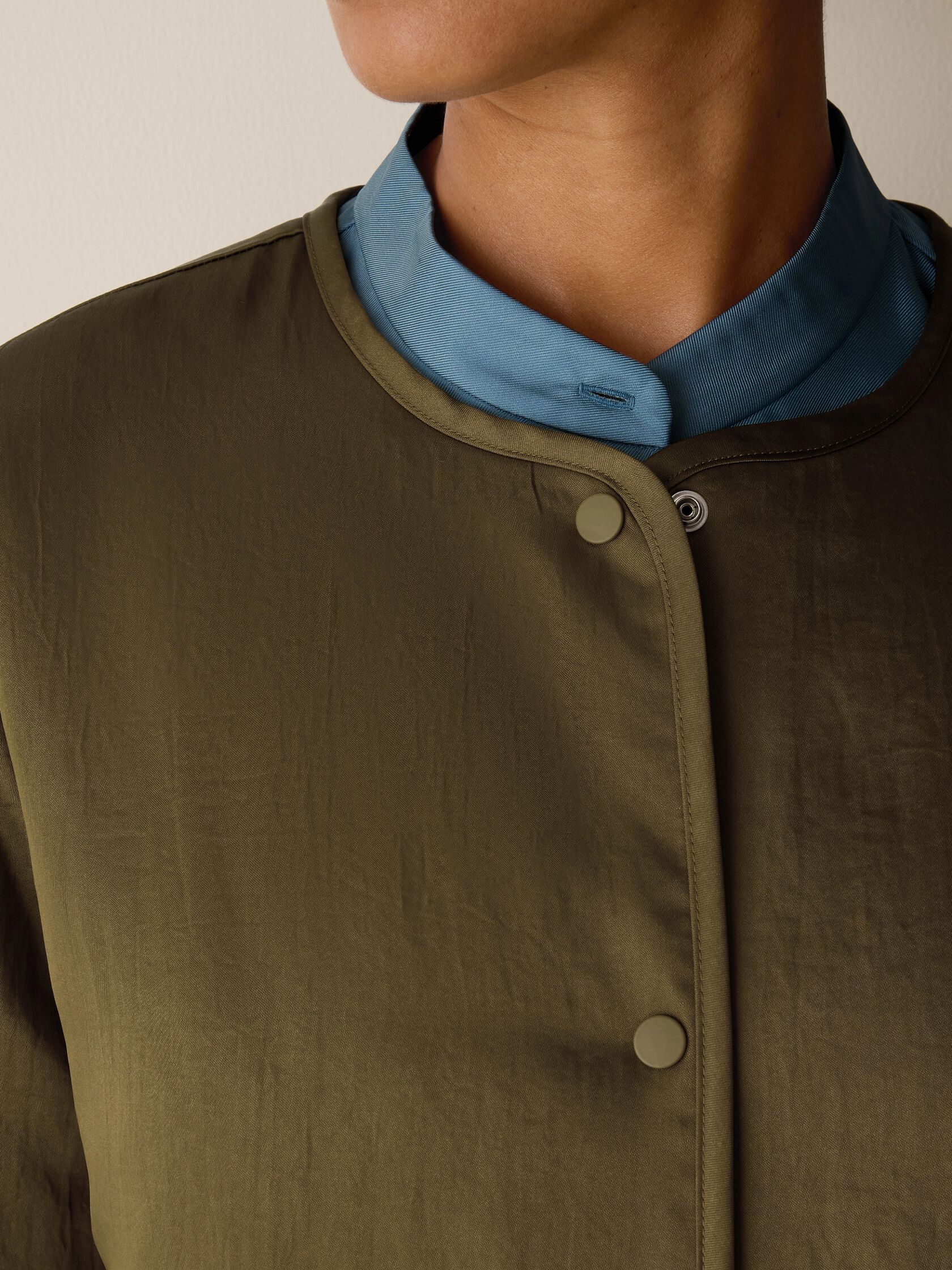 Smooth Satin Shimmer Padded Round Neck Jacket