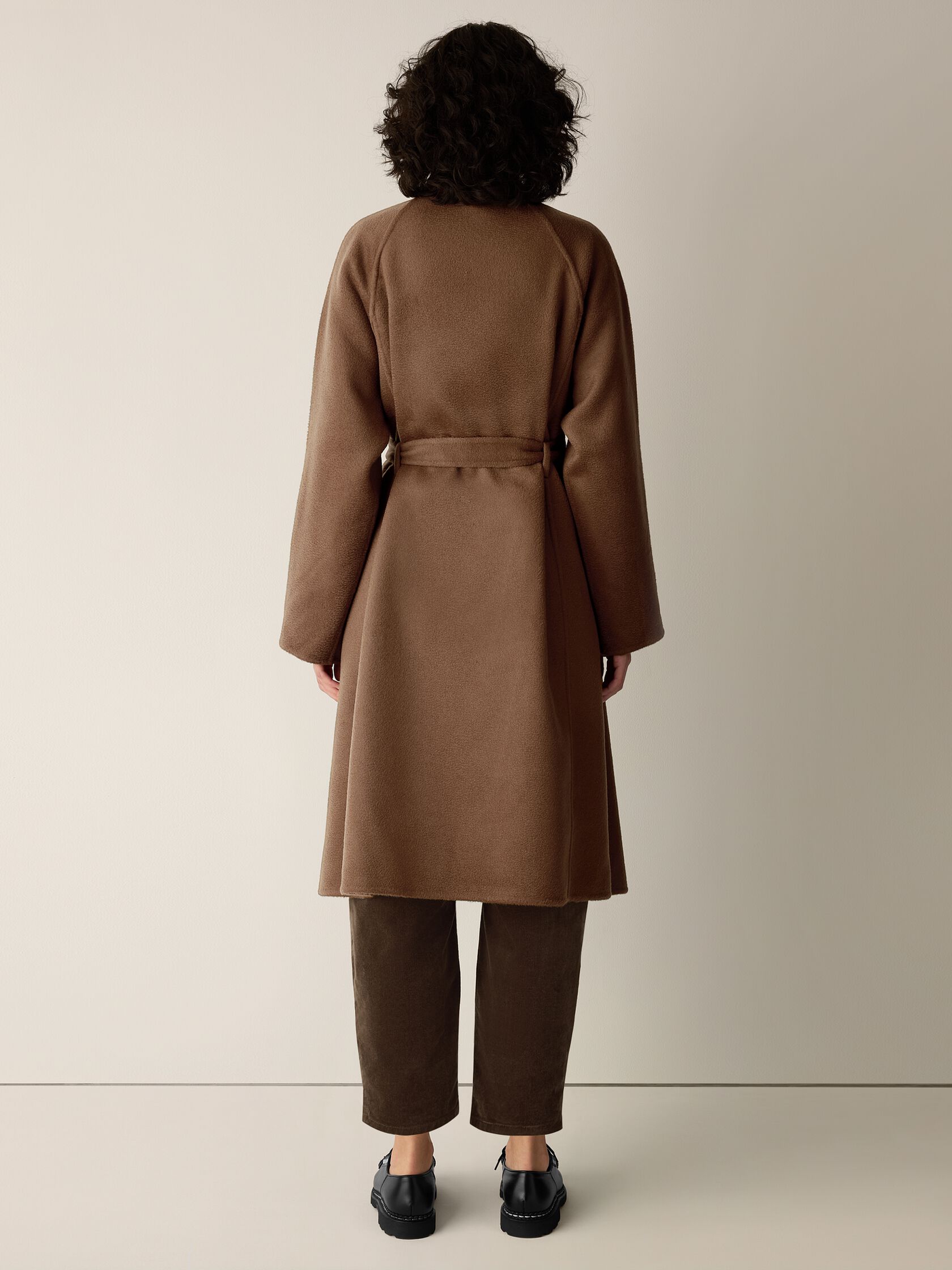 Lustrous Wool Drape Neck Coat