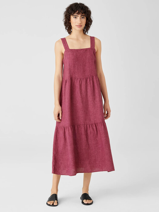 Washed Organic Linen Delave Tiered Dress