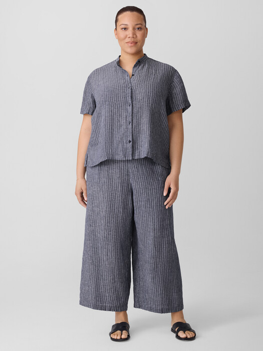 Puckered Organic Linen Wide-Leg Pant