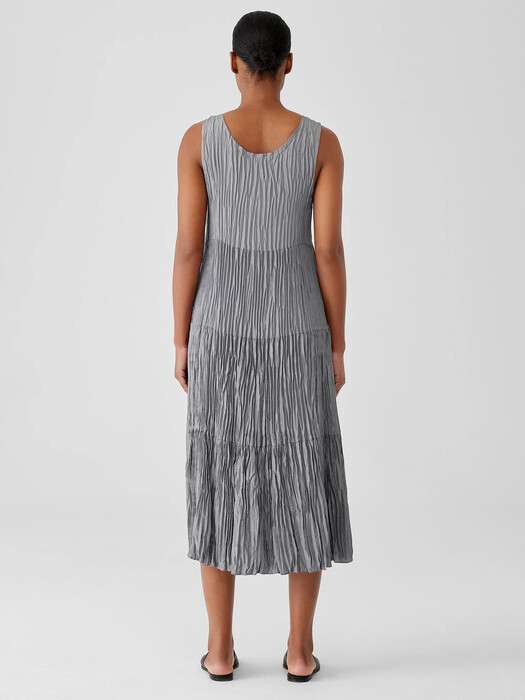 crushed silk tiered dress eileen fisher Crushed Silk Tiered Dress