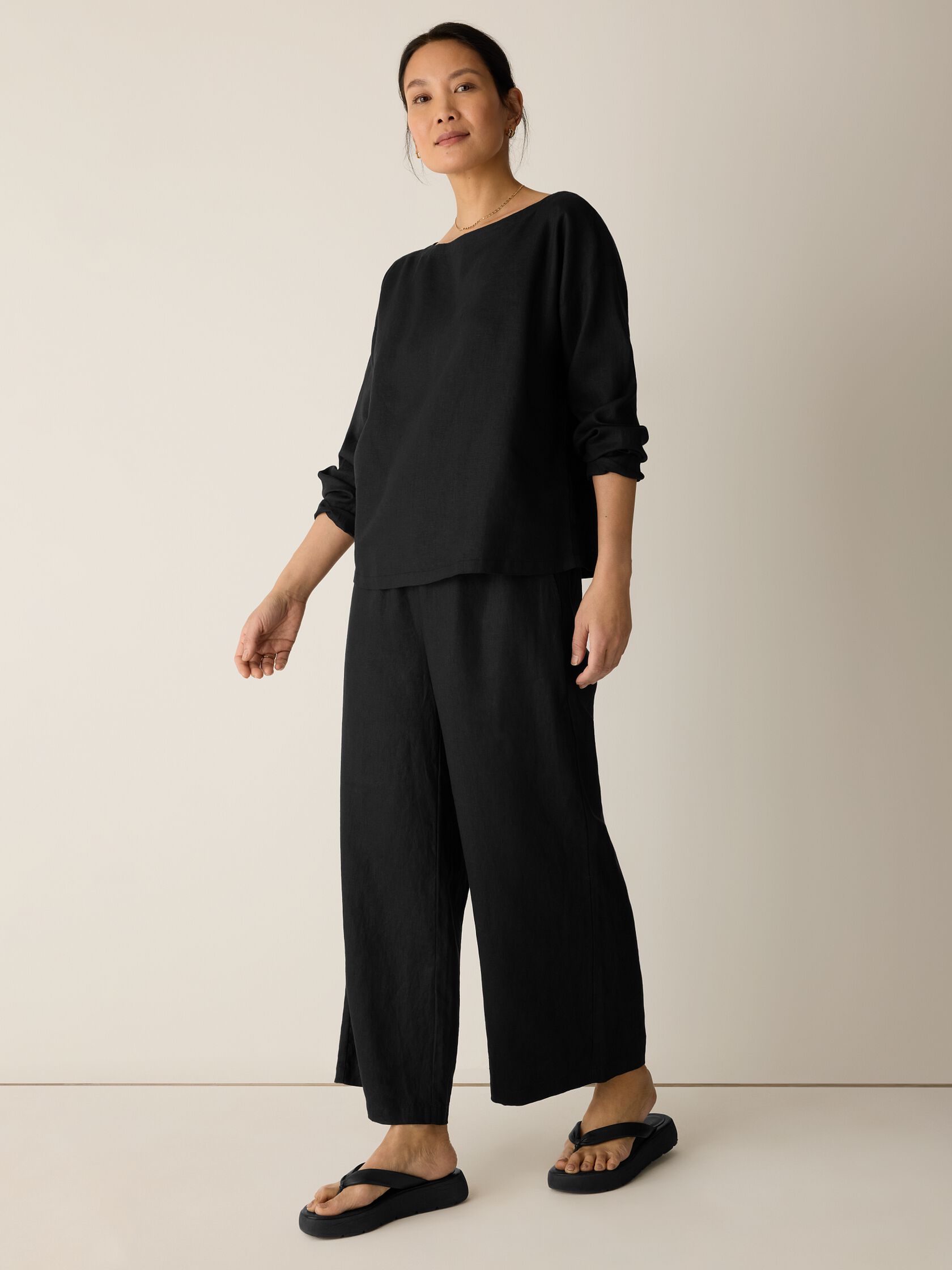 Organic Handkerchief Linen Bateau Neck Box-Top