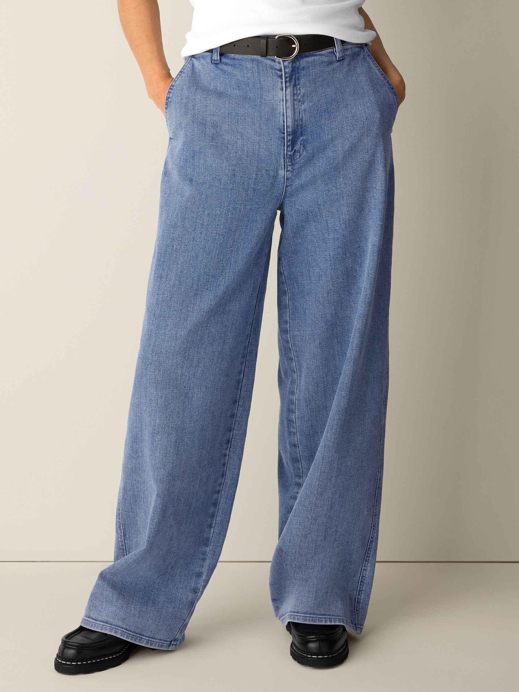 Cotton Stretch Denim Roomy Wide Trouser