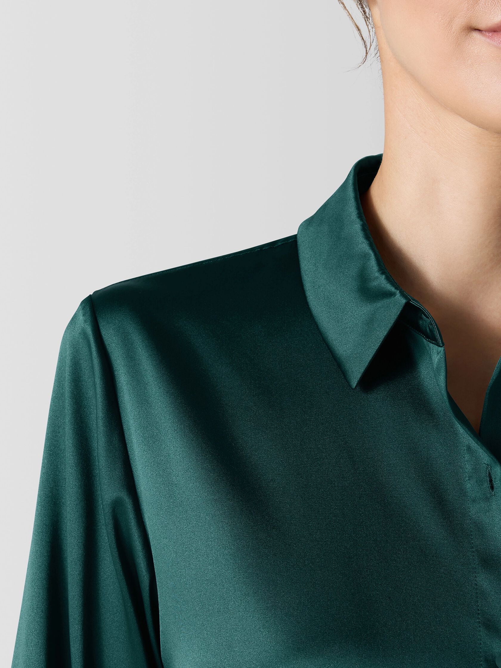 Stretch Silk Charmeuse Classic Collar Shirt