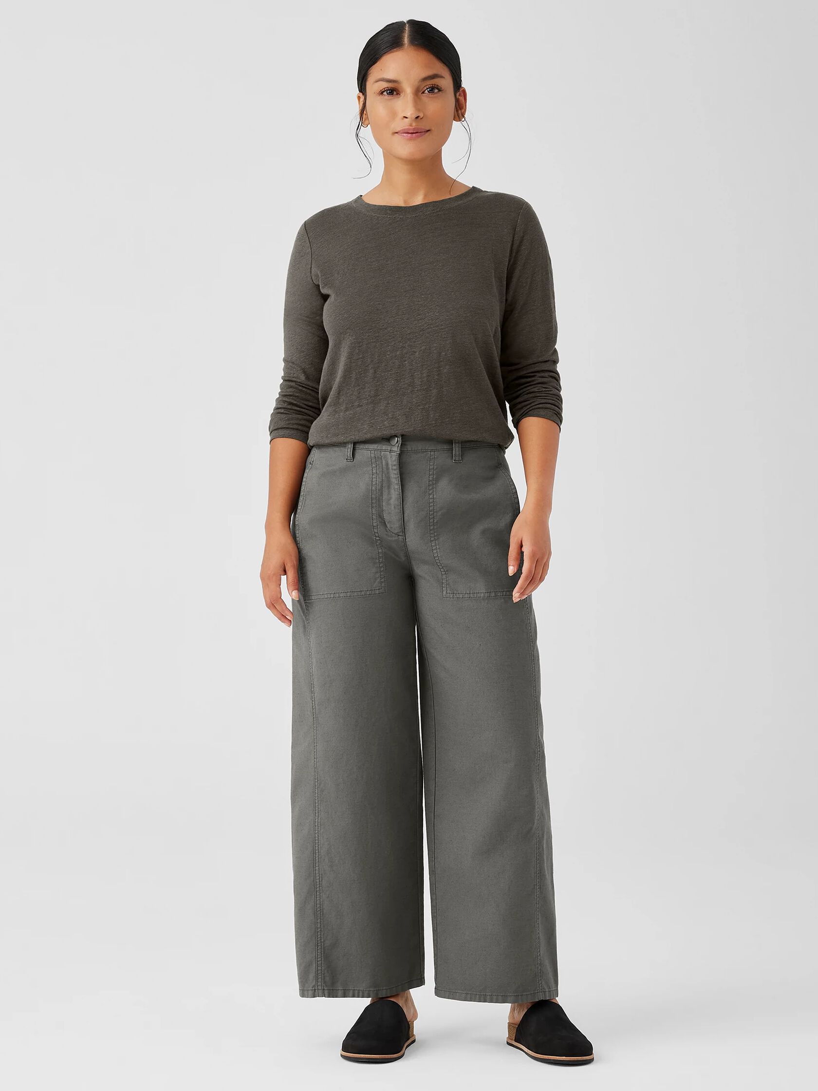 Cotton Hemp Stretch Wide-Leg Pant