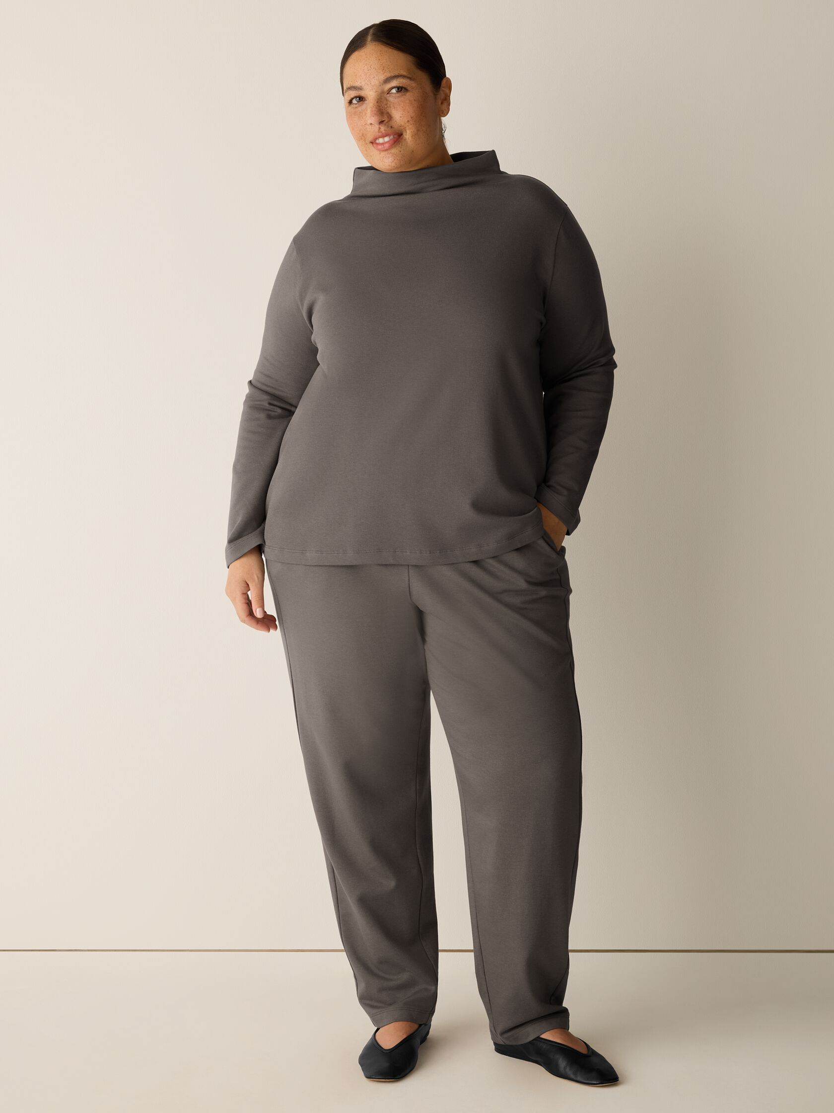 Cozy Brushed Terry Hug Funnel Neck Top