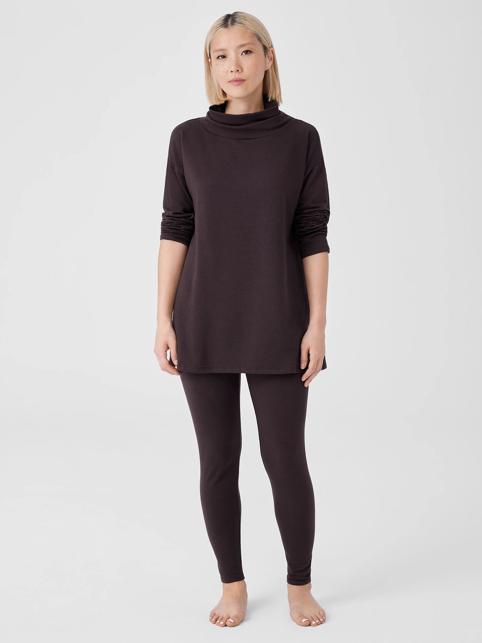 Cozy Brushed Terry Hug Funnel Neck Long Top