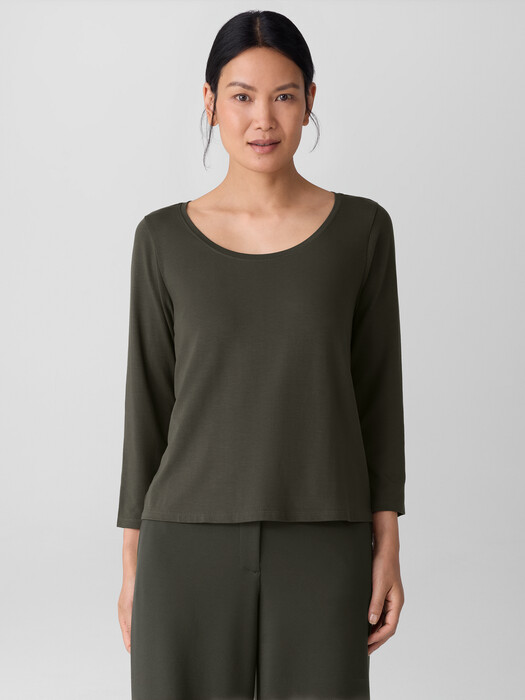 Stretch Jersey Knit Scoop Neck Top
