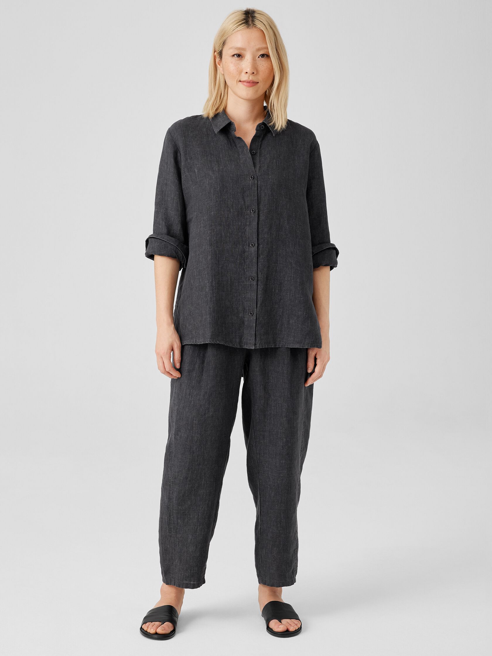 Washed Organic Linen Delave Classic Collar Shirt