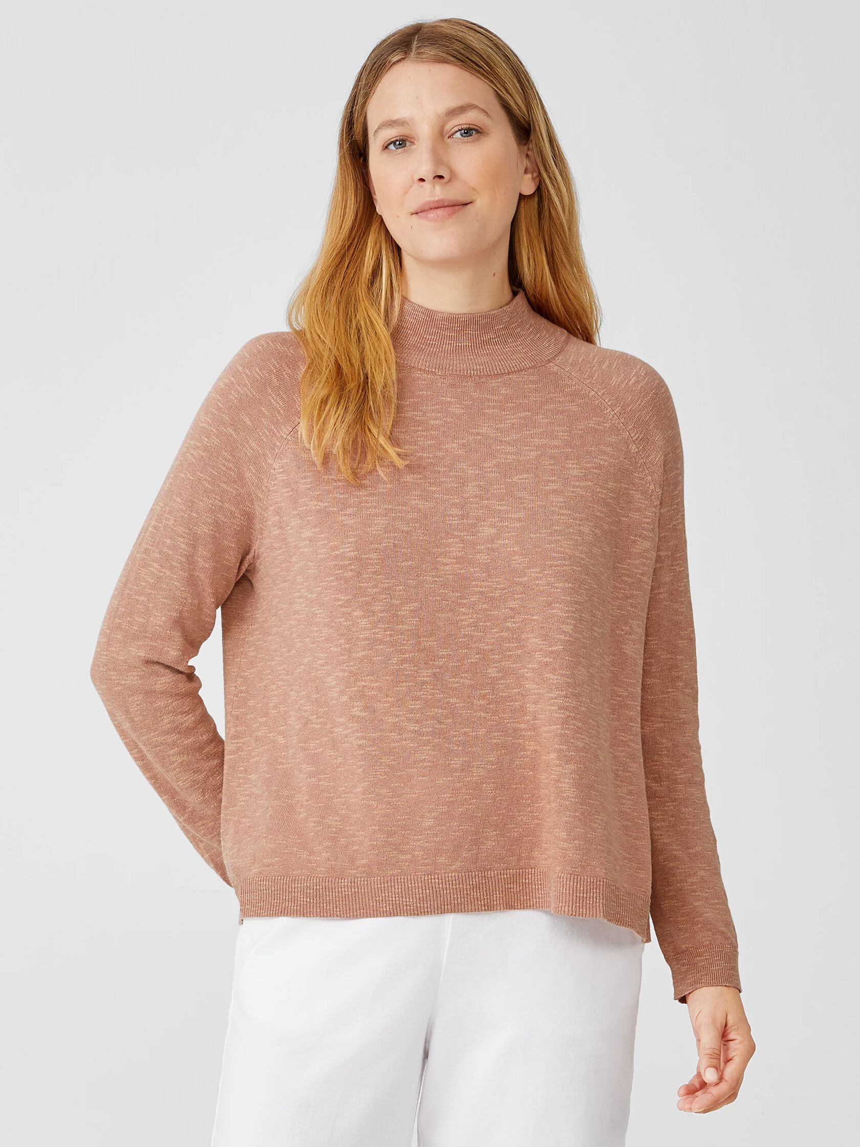 Organic Cotton Linen Slub Funnel Neck Top