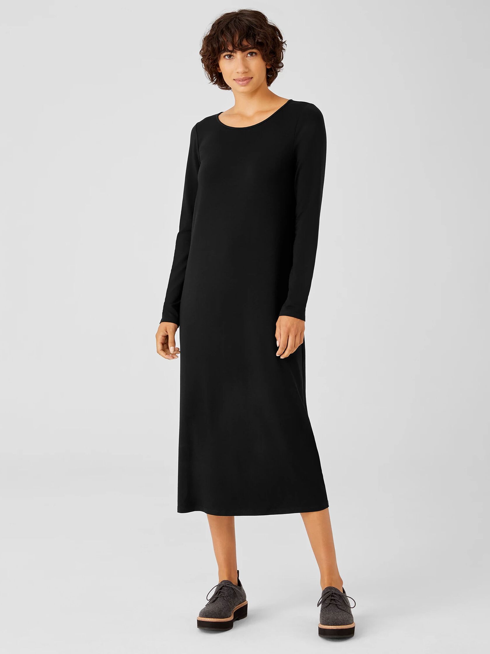 Stretch Jersey Knit Jewel Neck Dress