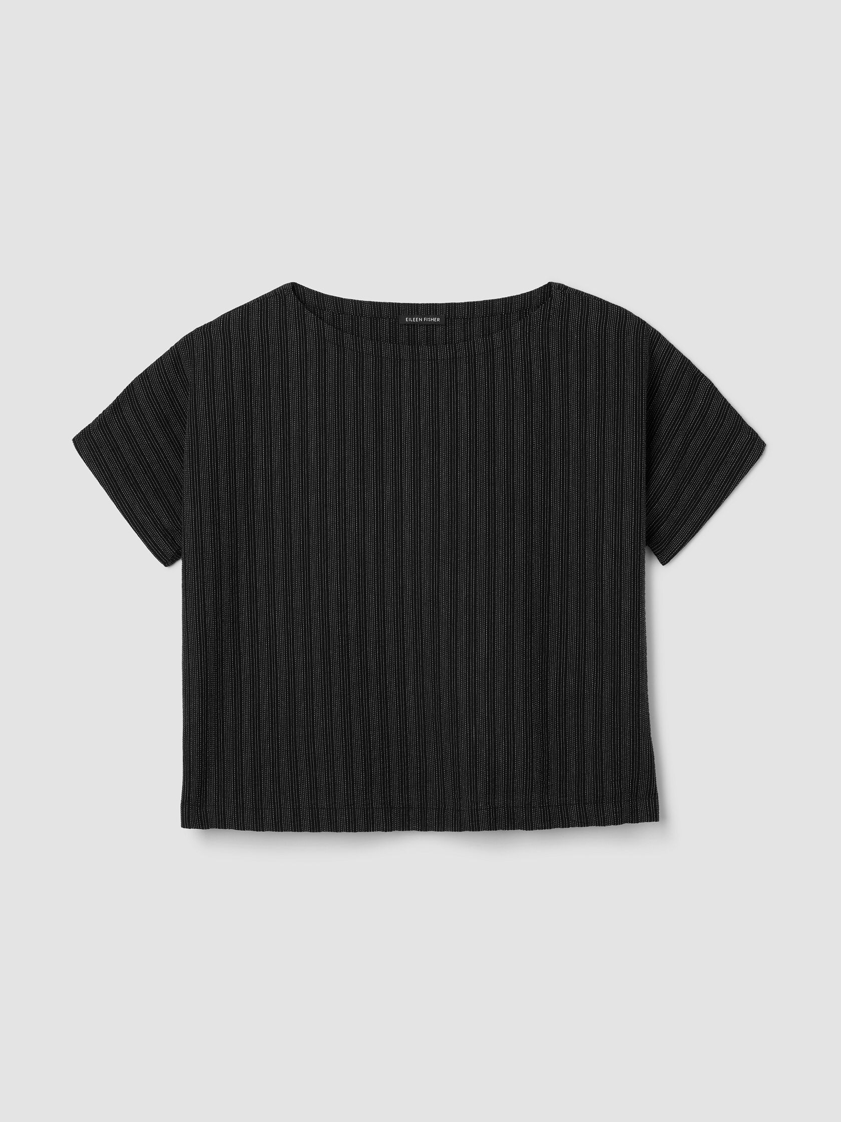 Cotton Blend Stripe Stitch Bateau Neck Top