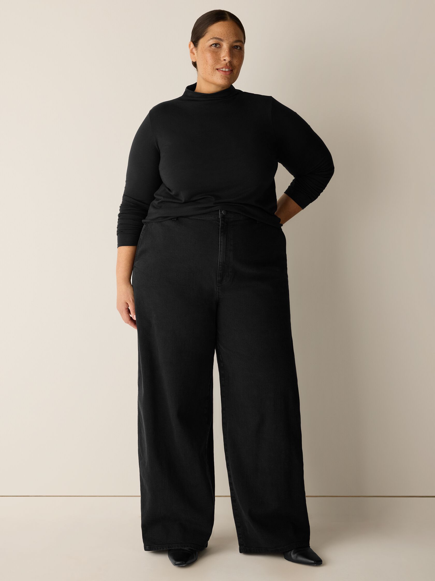 Cotton Stretch Denim Roomy Wide Trouser