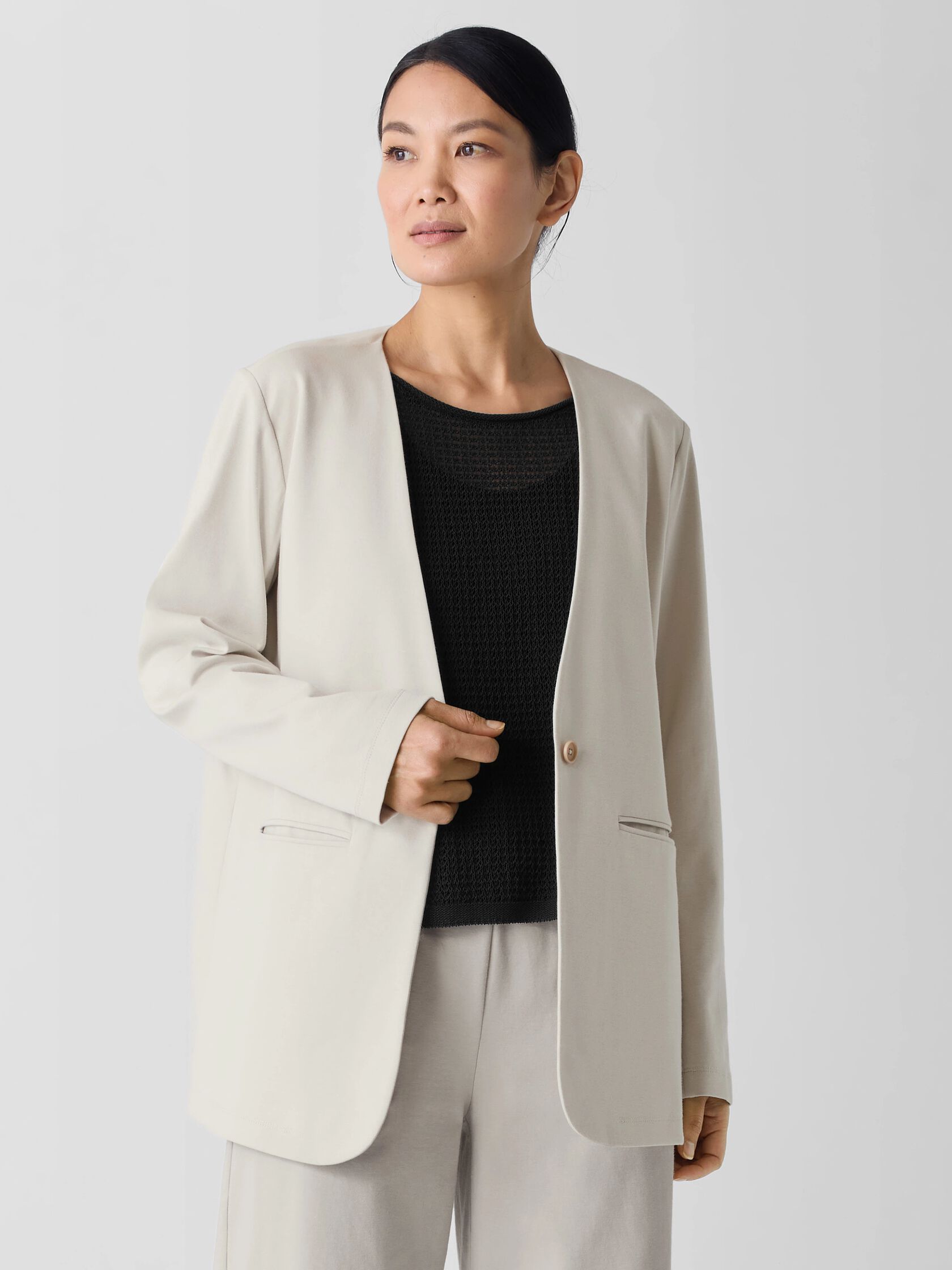 Cotton Blend Ponte V-Neck Blazer