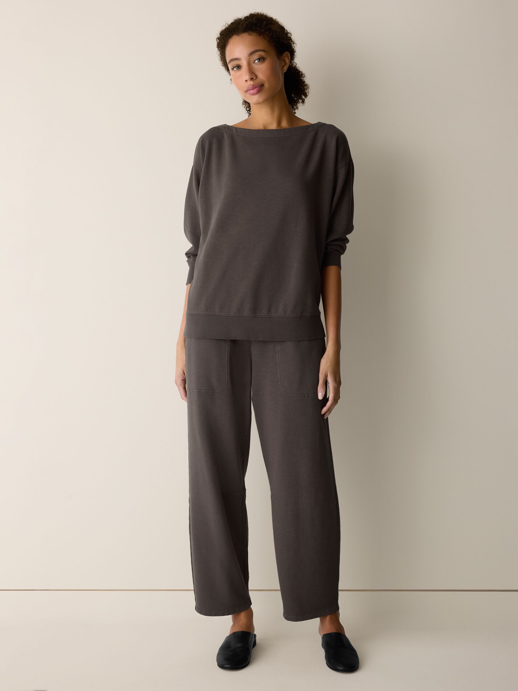 Garment-Dyed Organic Cotton Terry Bateau Neck Top