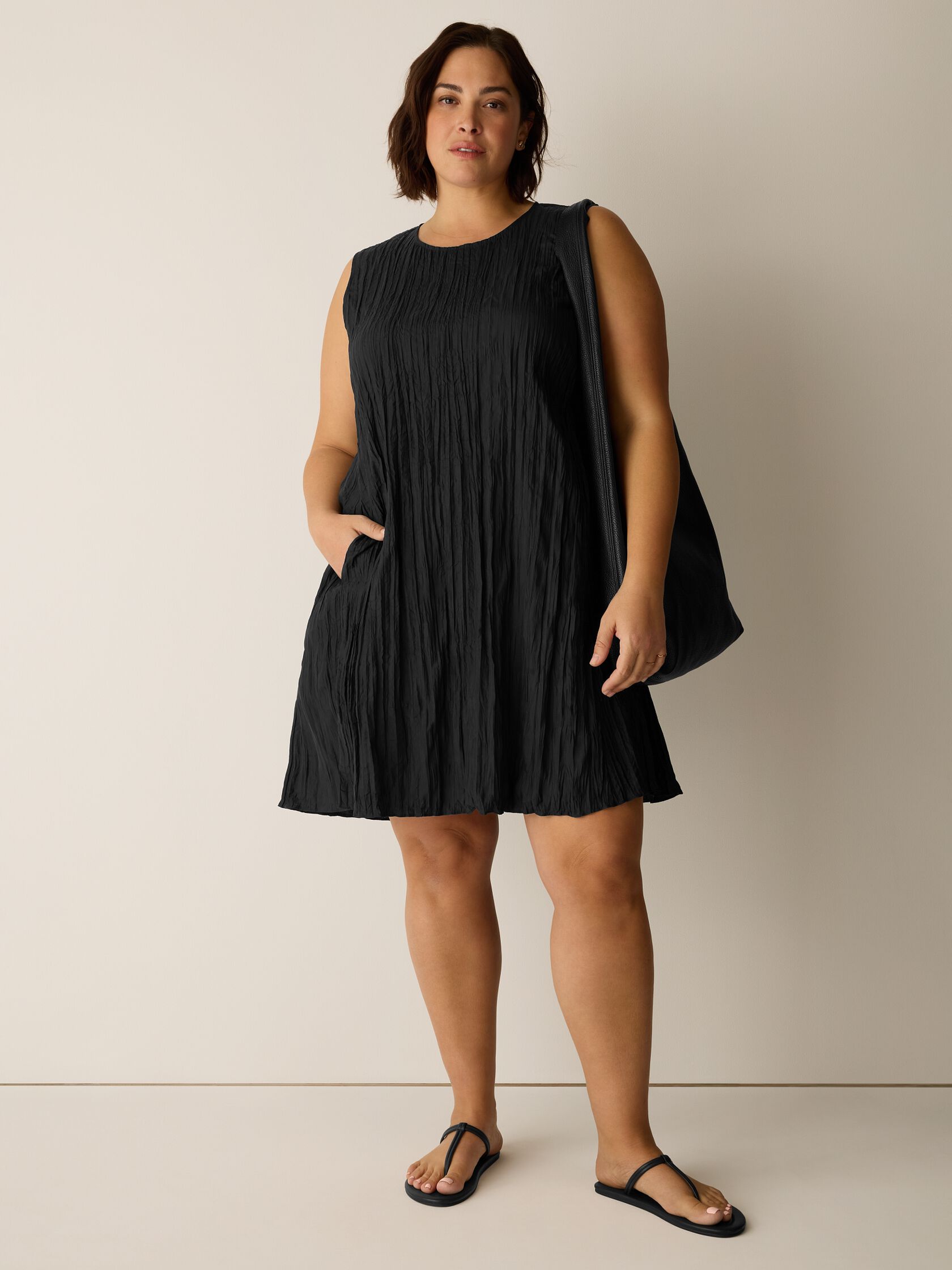 Crushed Silk Round Neck Dress