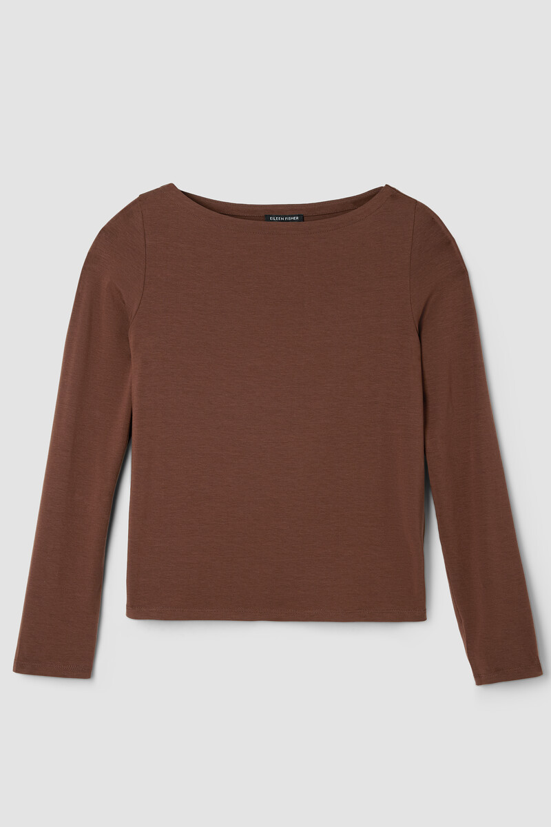 Fine Stretch Jersey Knit Bateau Neck Top Fine Stretch Jersey Knit Bateau Neck Top