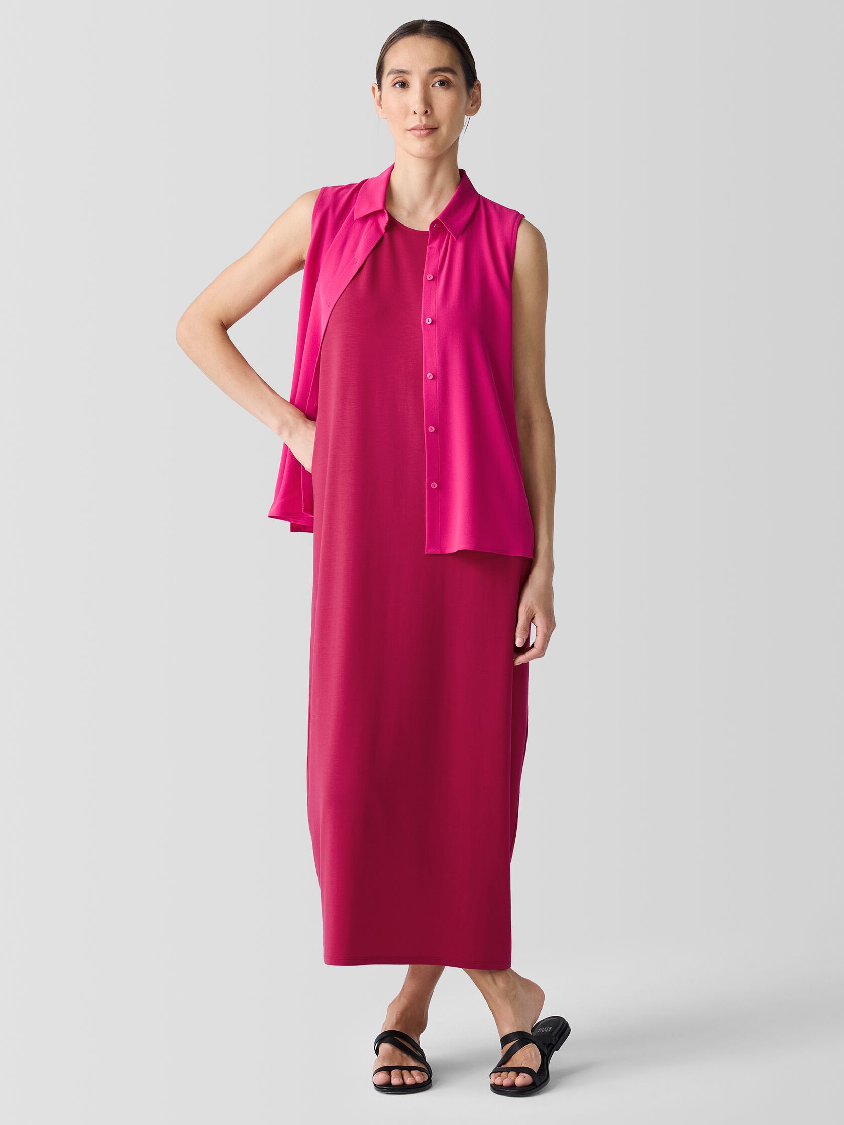 Stretch Jersey Knit Round Neck Dress